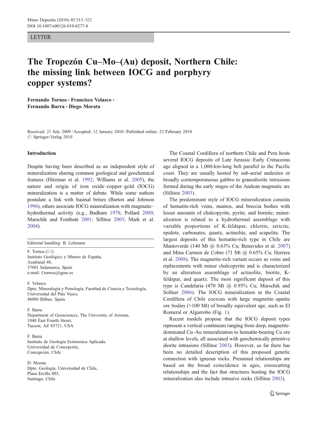 The Tropezón Cu–Mo–(Au) Deposit, Northern Chile: the Missing Link Between IOCG and Porphyry Copper Systems?