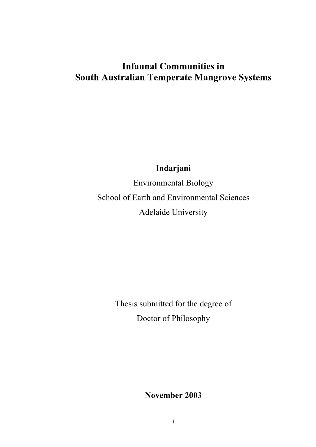 Infaunal Communities in South Australian Temperate Mangrove Systems