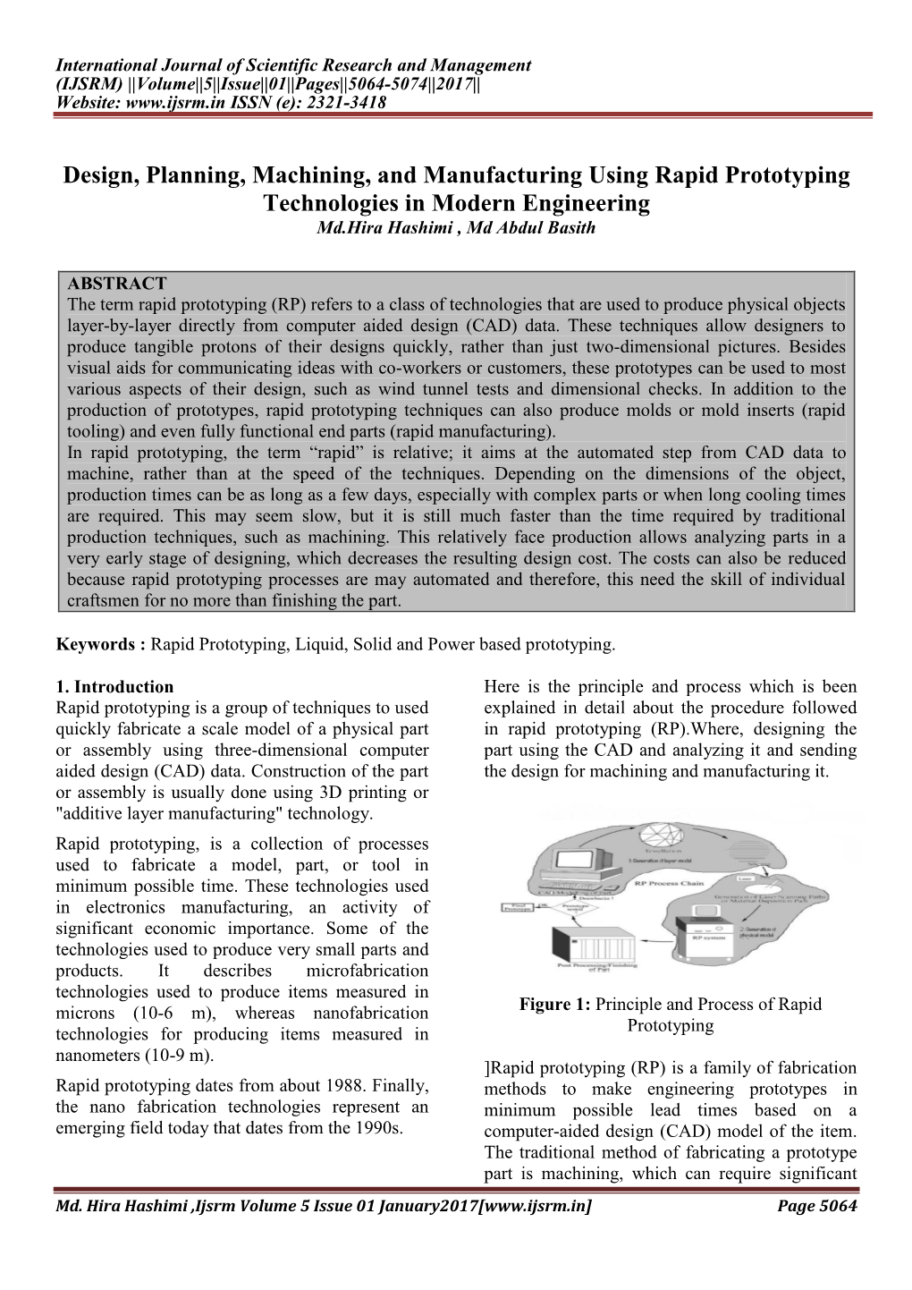 Design, Planning, Machining, and Manufacturing Using Rapid Prototyping Technologies in Modern Engineering Md.Hira Hashimi , Md Abdul Basith