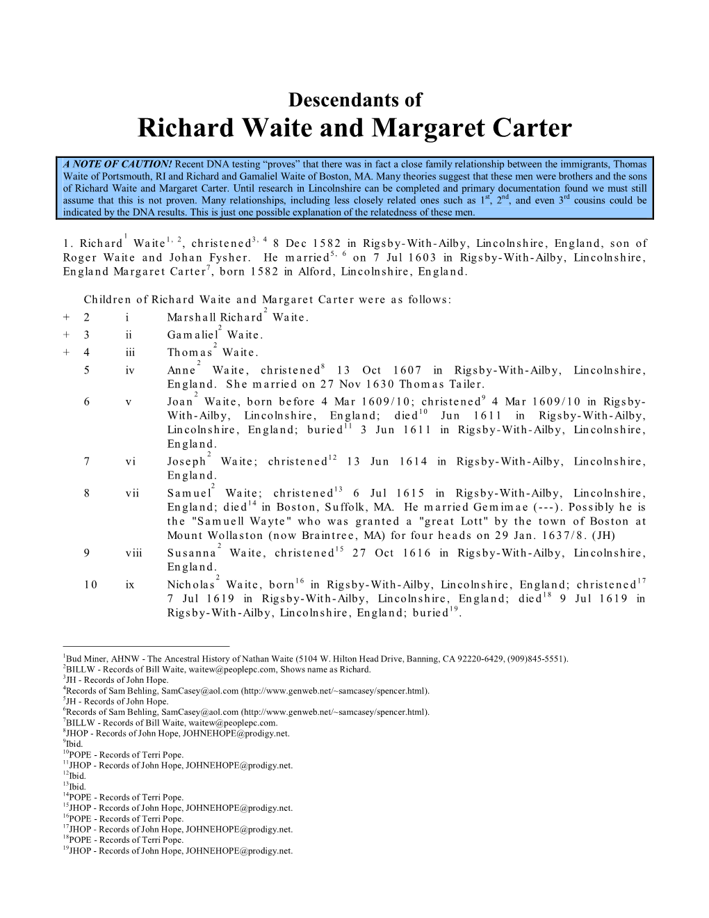 Richard Waite and Margaret Carter