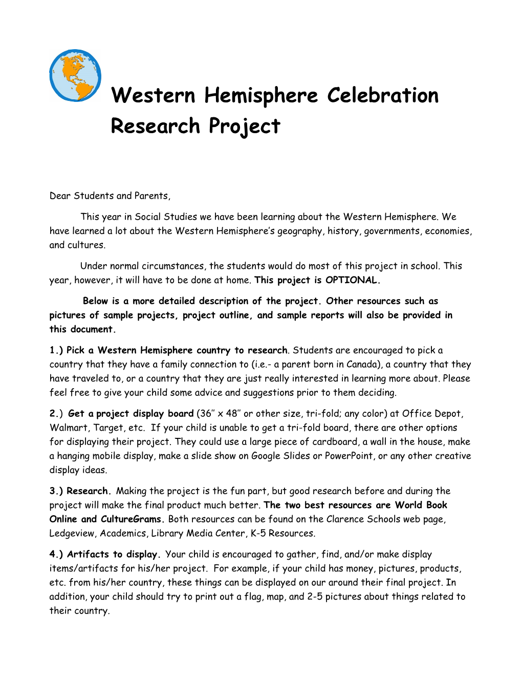 Western Hemisphere Celebration Research Project