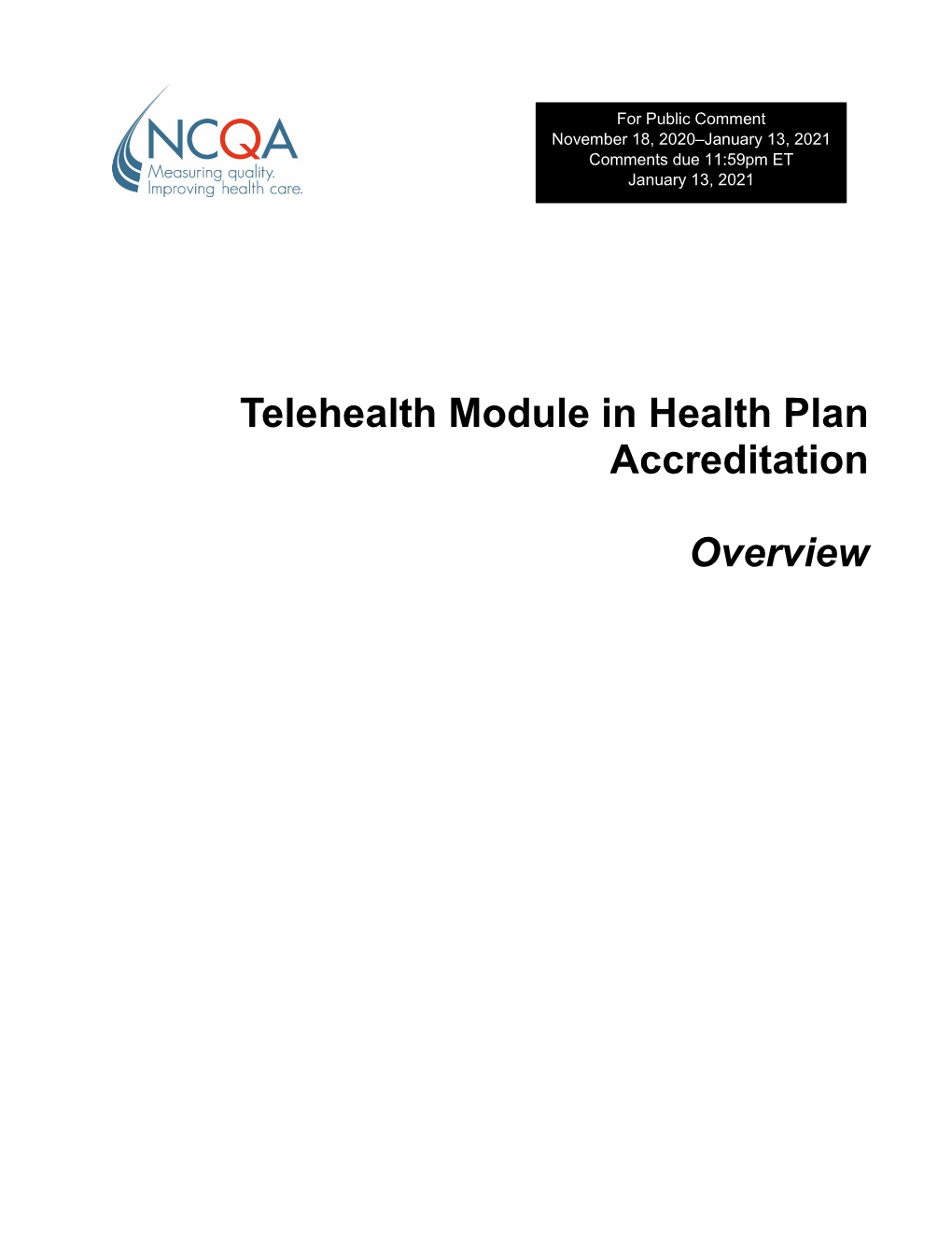 Telehealth Module in Health Plan Accreditation Overview