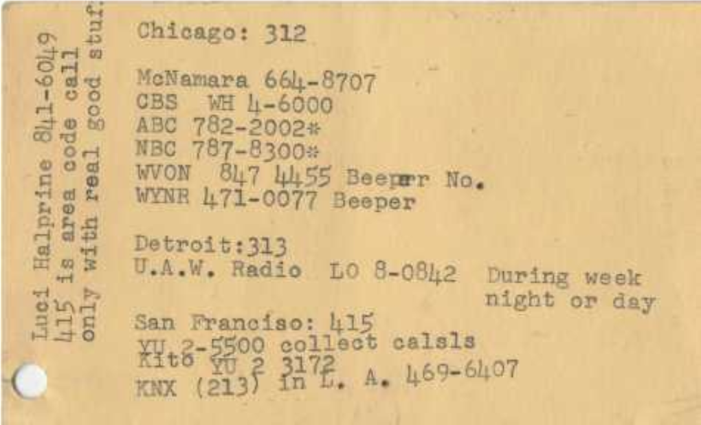 ^ 3 Chicago: 312 8 Rt-O Mcnamara 66I4.-8707 ^ ° G CBS WH Ij-6000 J