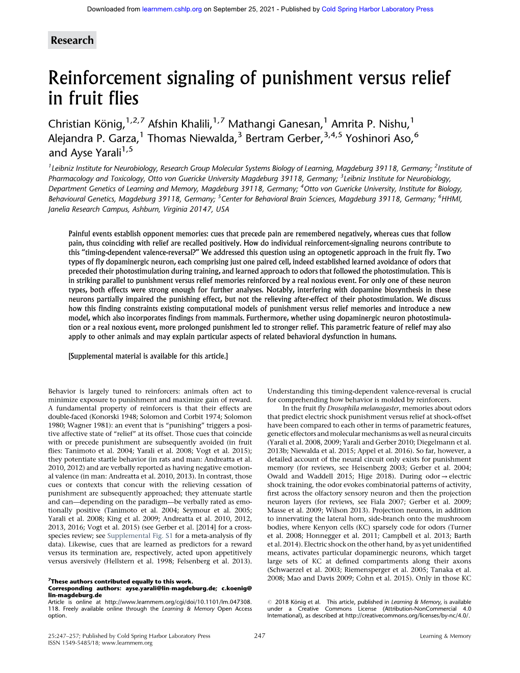 Reinforcement Signaling of Punishment Versus Relief in Fruit Flies