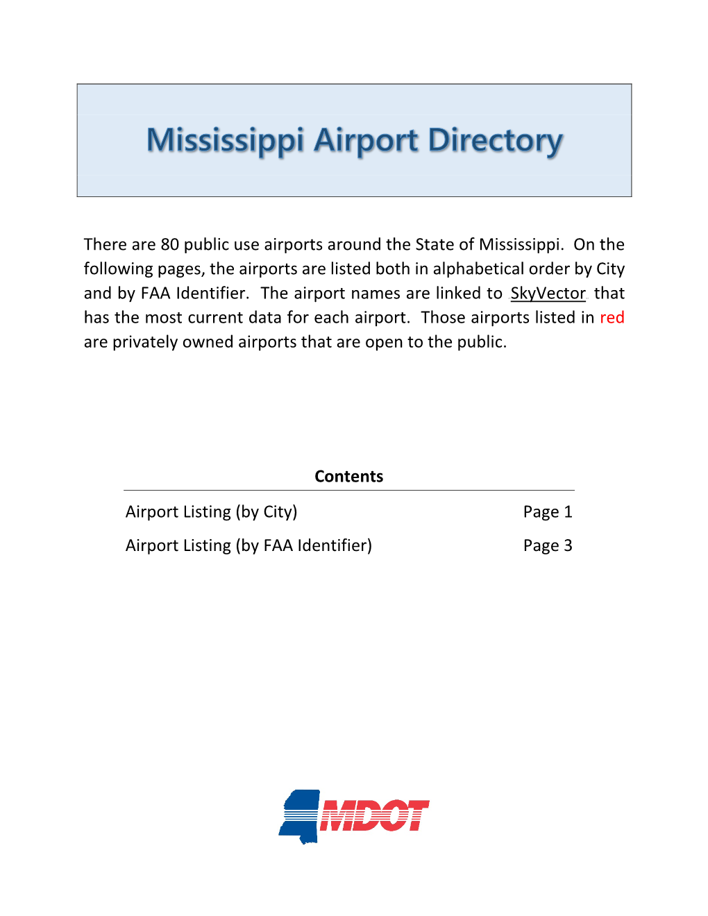 Mississippi Airport Directory