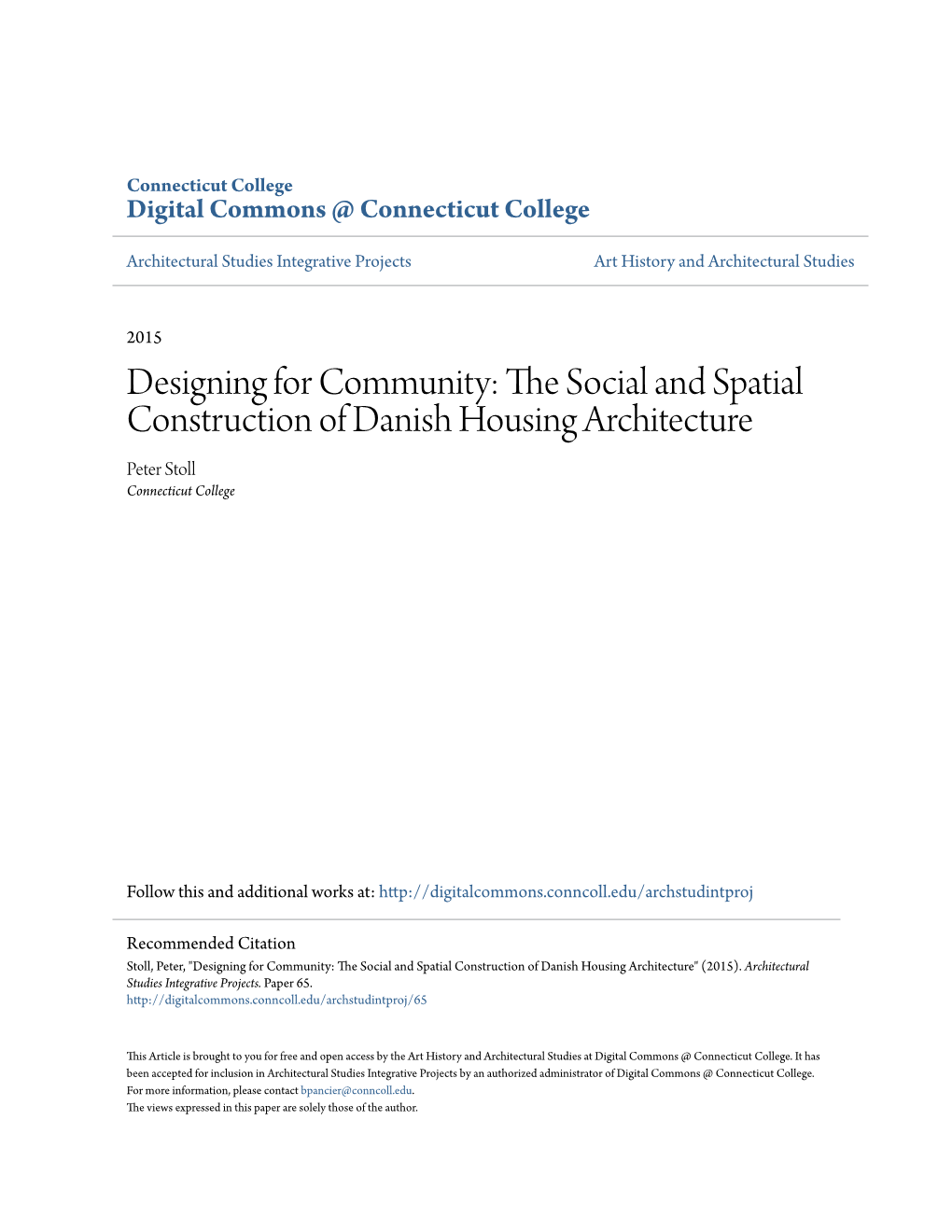 The Social and Spatial Construction of Danish Housing Architecture