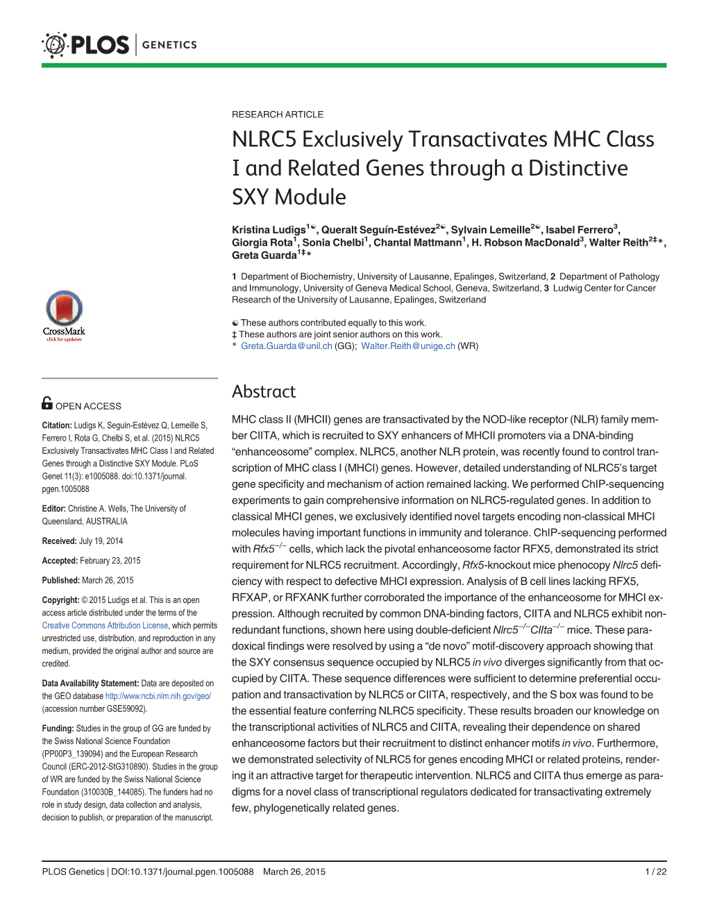 NLRC5 Exclusively Transactivates MHC Class I and Related Genes Through a Distinctive SXY Module