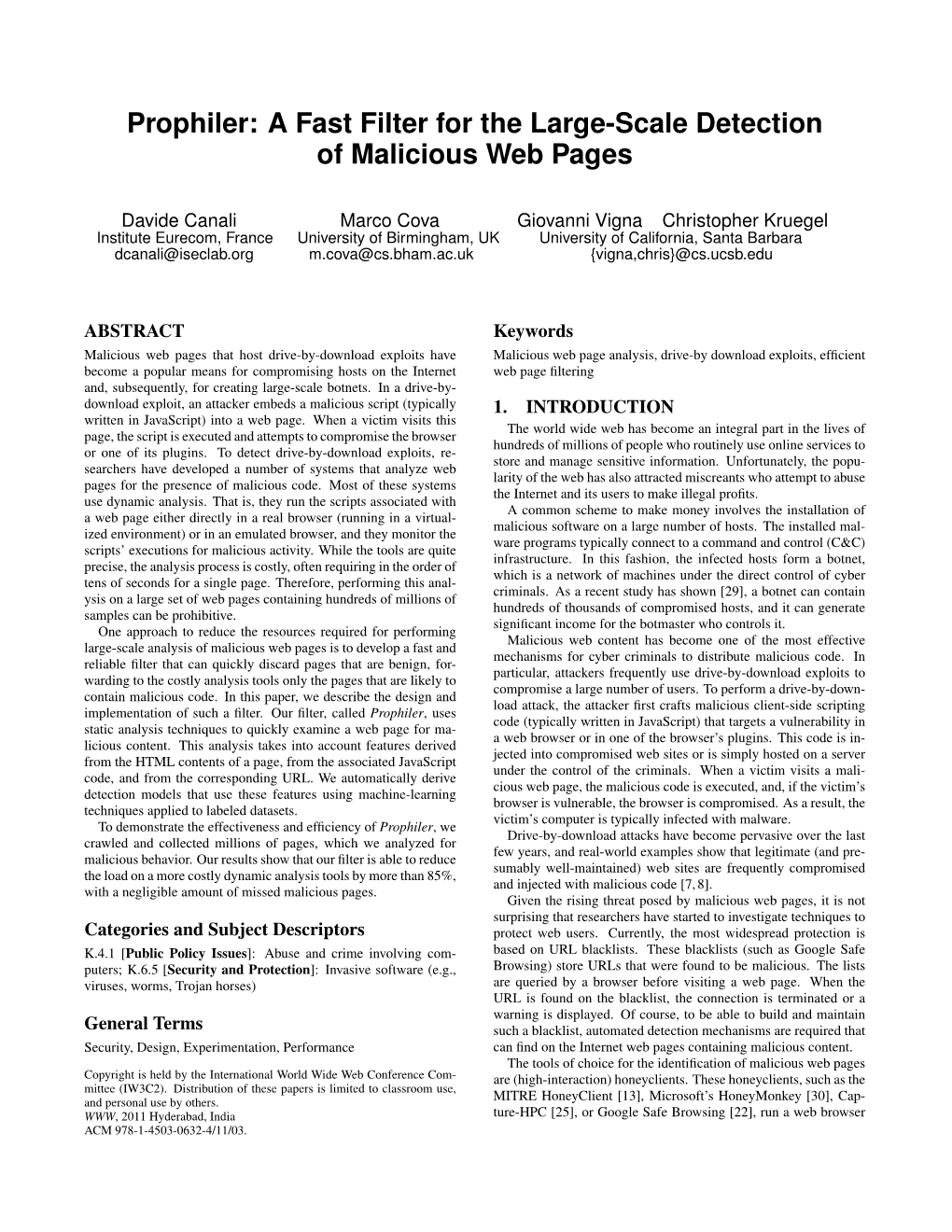 A Fast Filter for the Large-Scale Detection of Malicious Web Pages