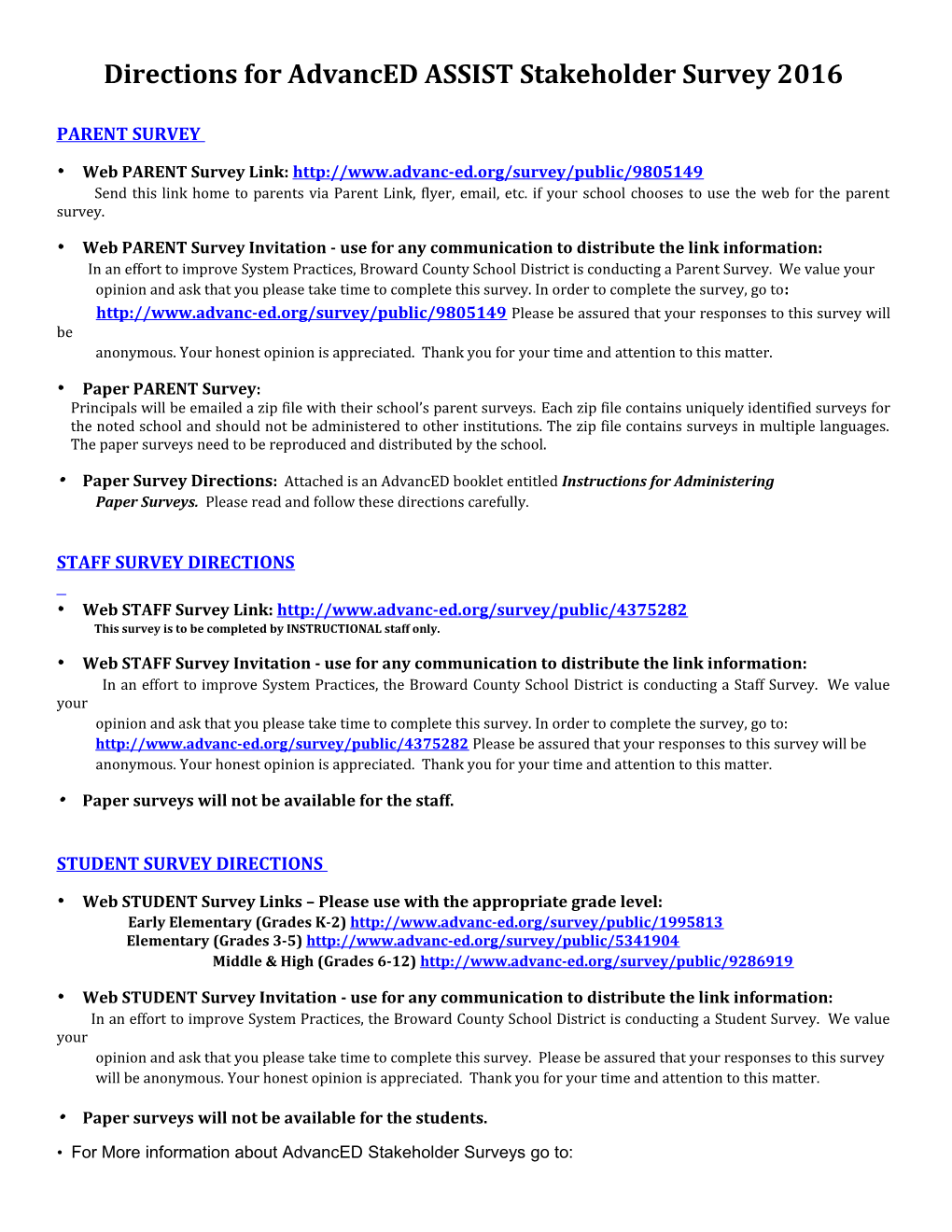 Directions for Advanced ASSIST Stakeholder Survey 2016