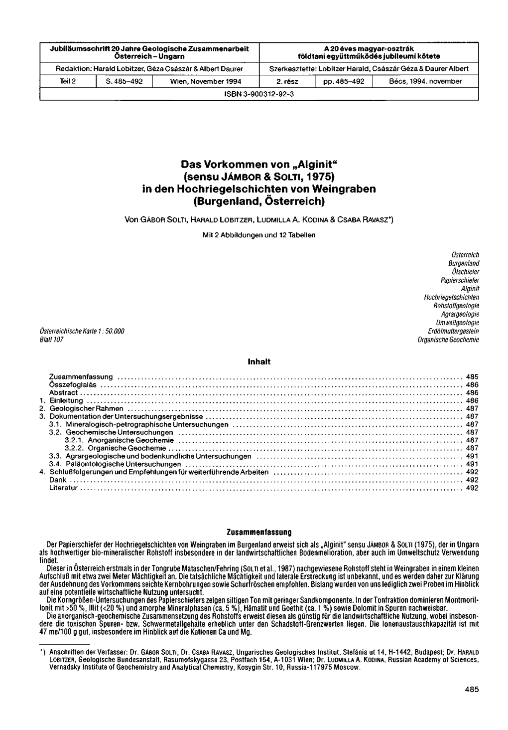 Das Vorkommen Von „Alginit" in Den Hochriegelschichten Von