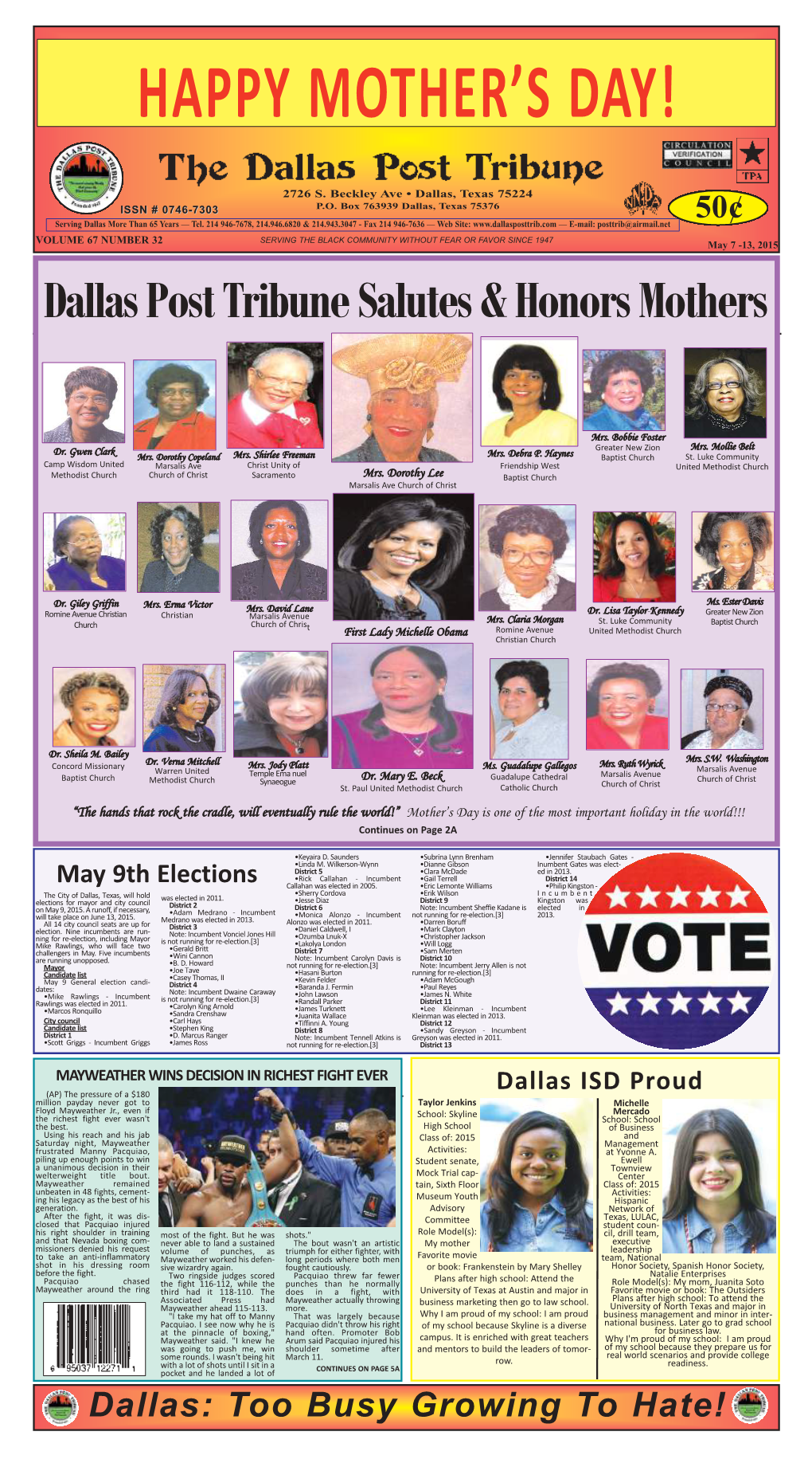 Dallas Post Tribune Salutes & Honors Mothers