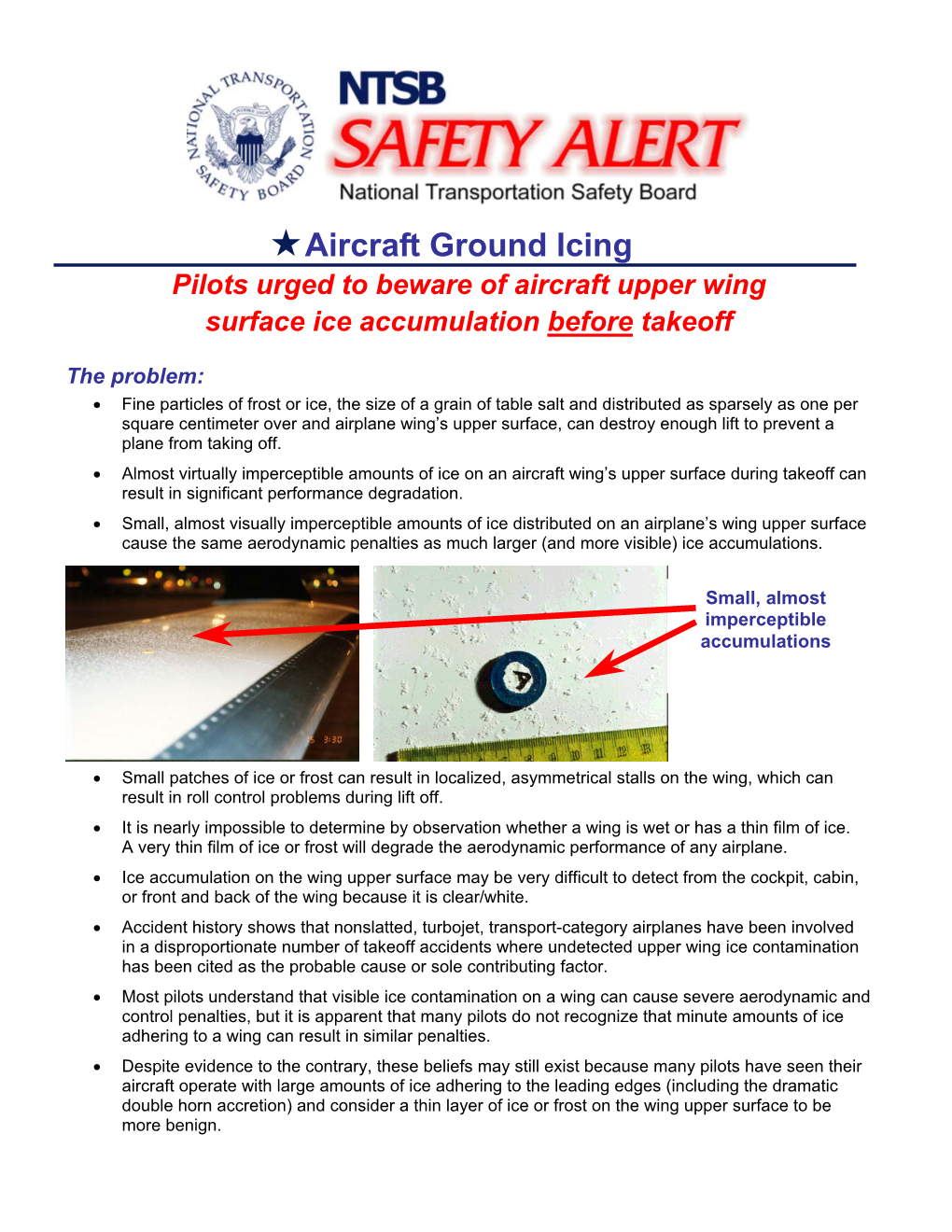 Aircraft Ground Icing Pilots Urged to Beware of Aircraft Upper Wing Surface Ice Accumulation Before Takeoff