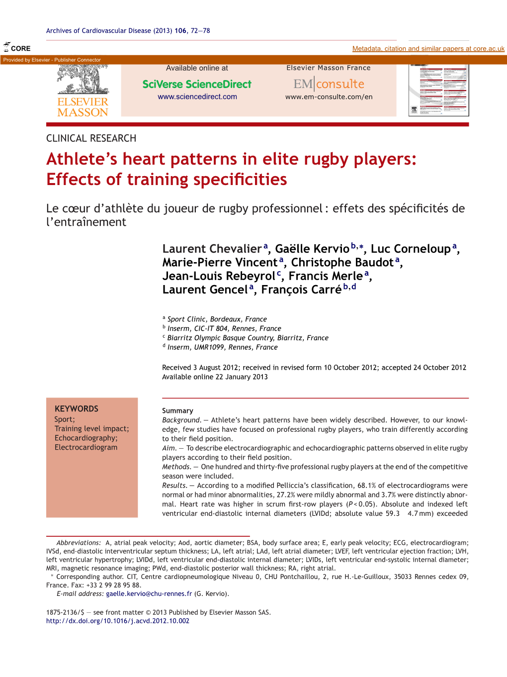 Athlete's Heart Patterns in Elite Rugby Players
