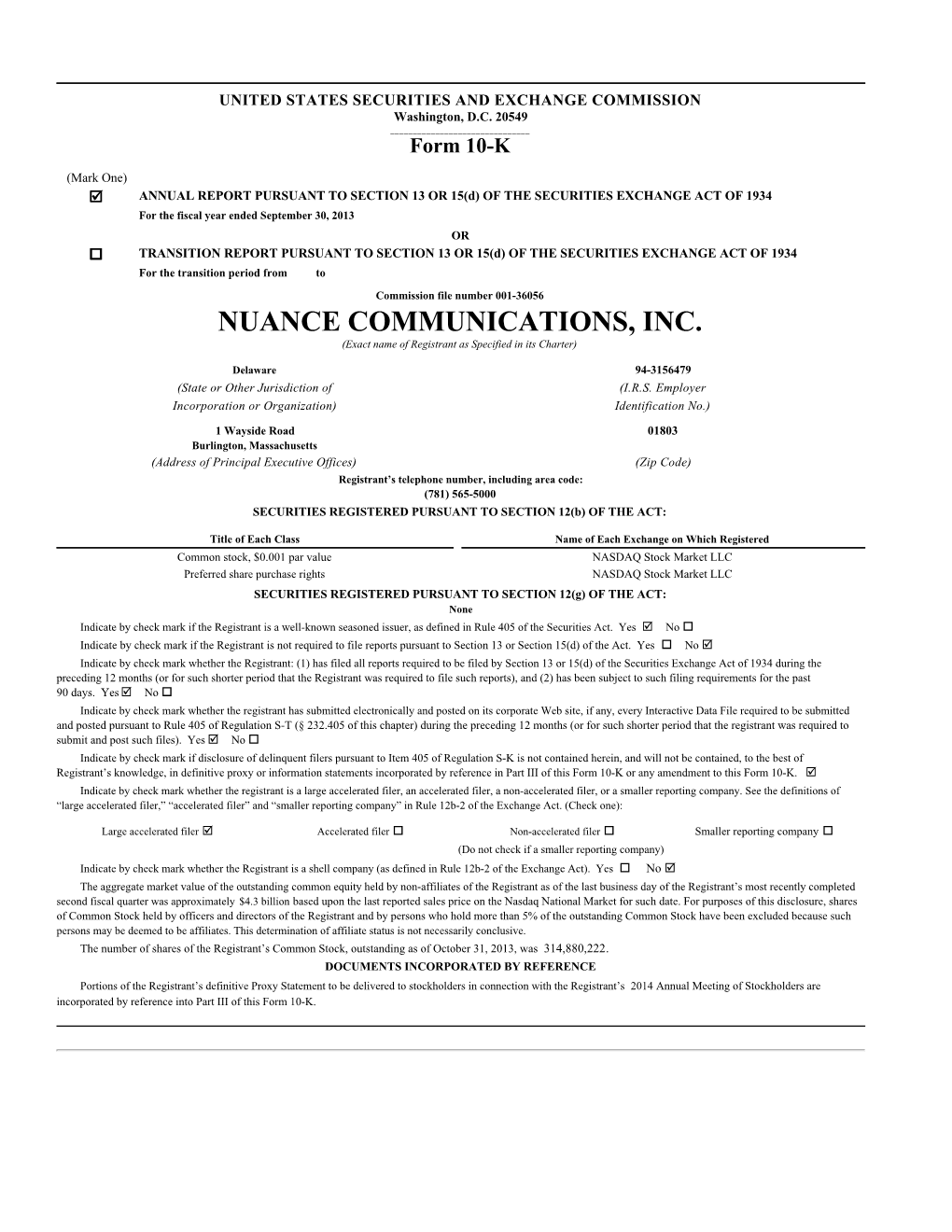 NUANCE COMMUNICATIONS, INC. (Exact Name of Registrant As Specified in Its Charter)