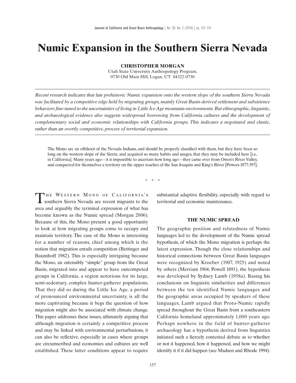 Numic Expansion in the Southern Sierra Nevada