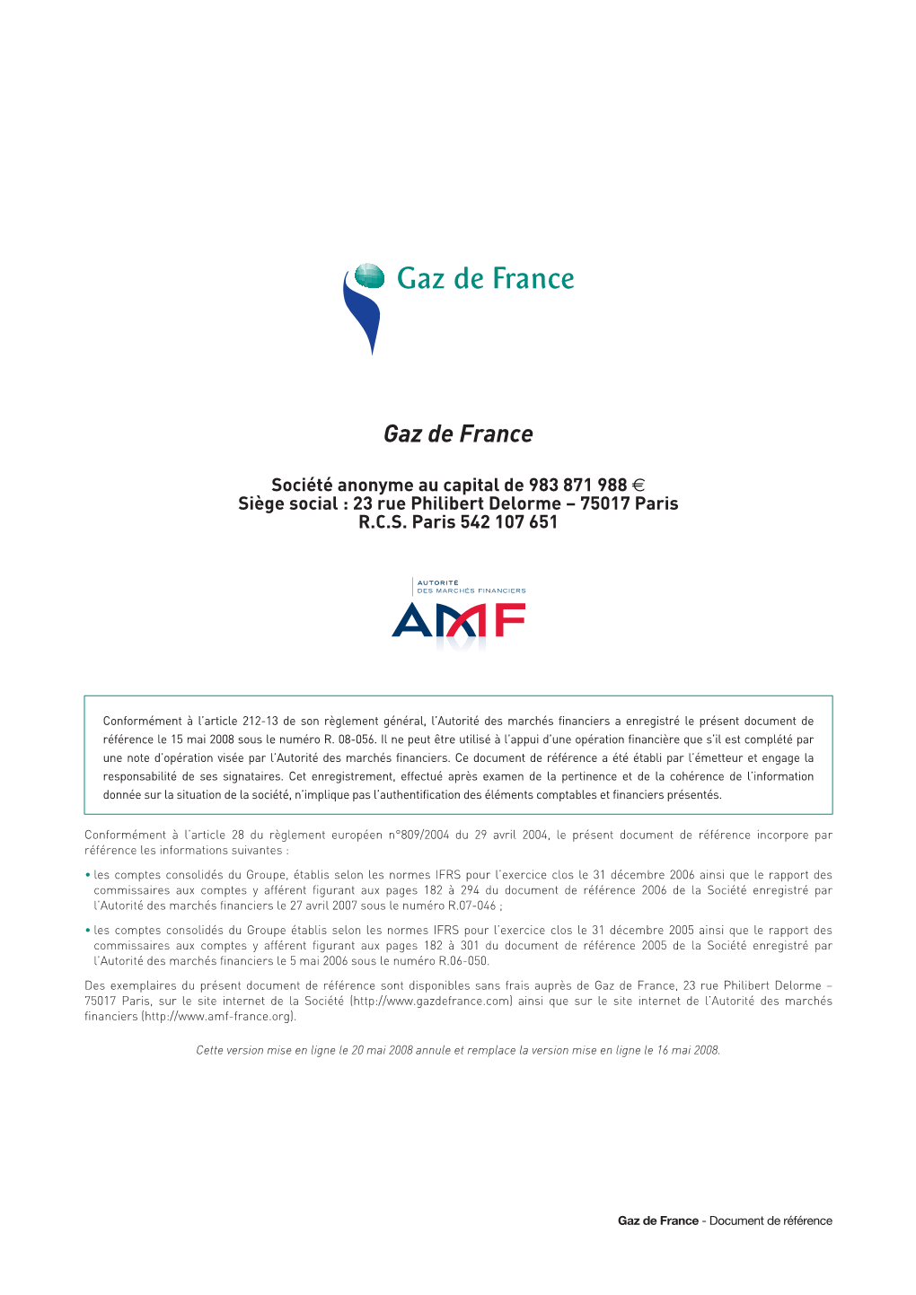 Document De Référence Gaz De France 2007