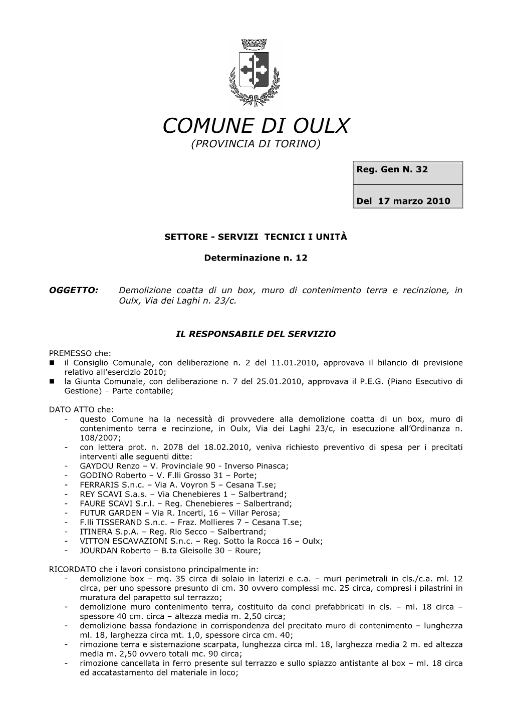 Comune Di Oulx (Provincia Di Torino)