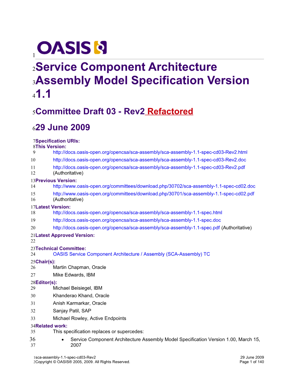 Service Component Architecture Assembly Model Specification Version 1.1