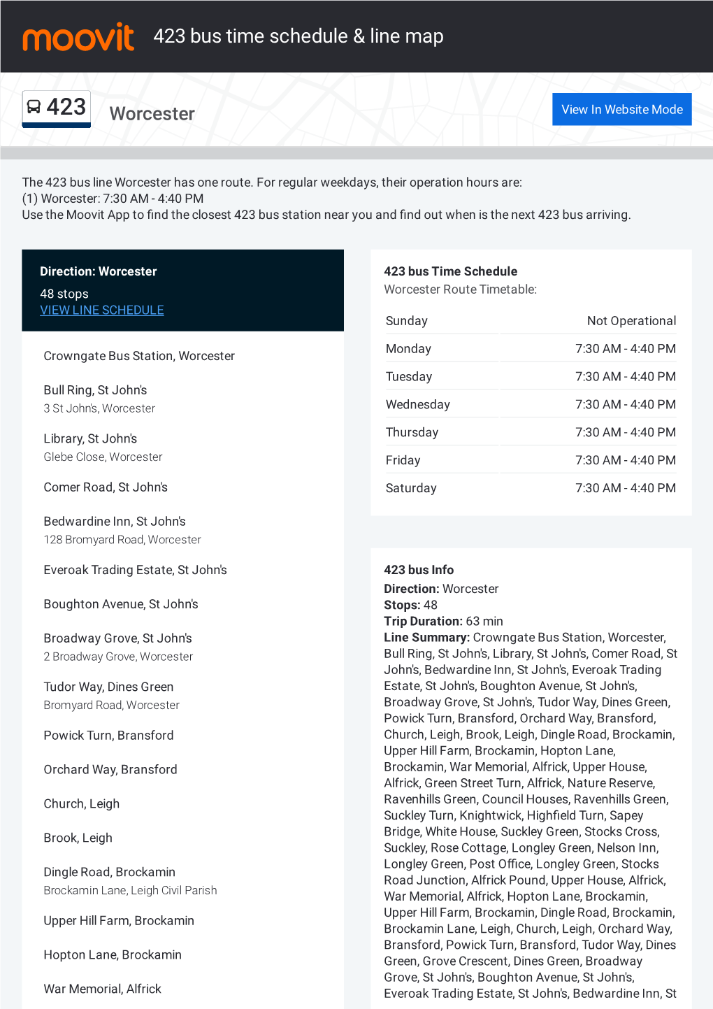 423 Bus Time Schedule & Line Route