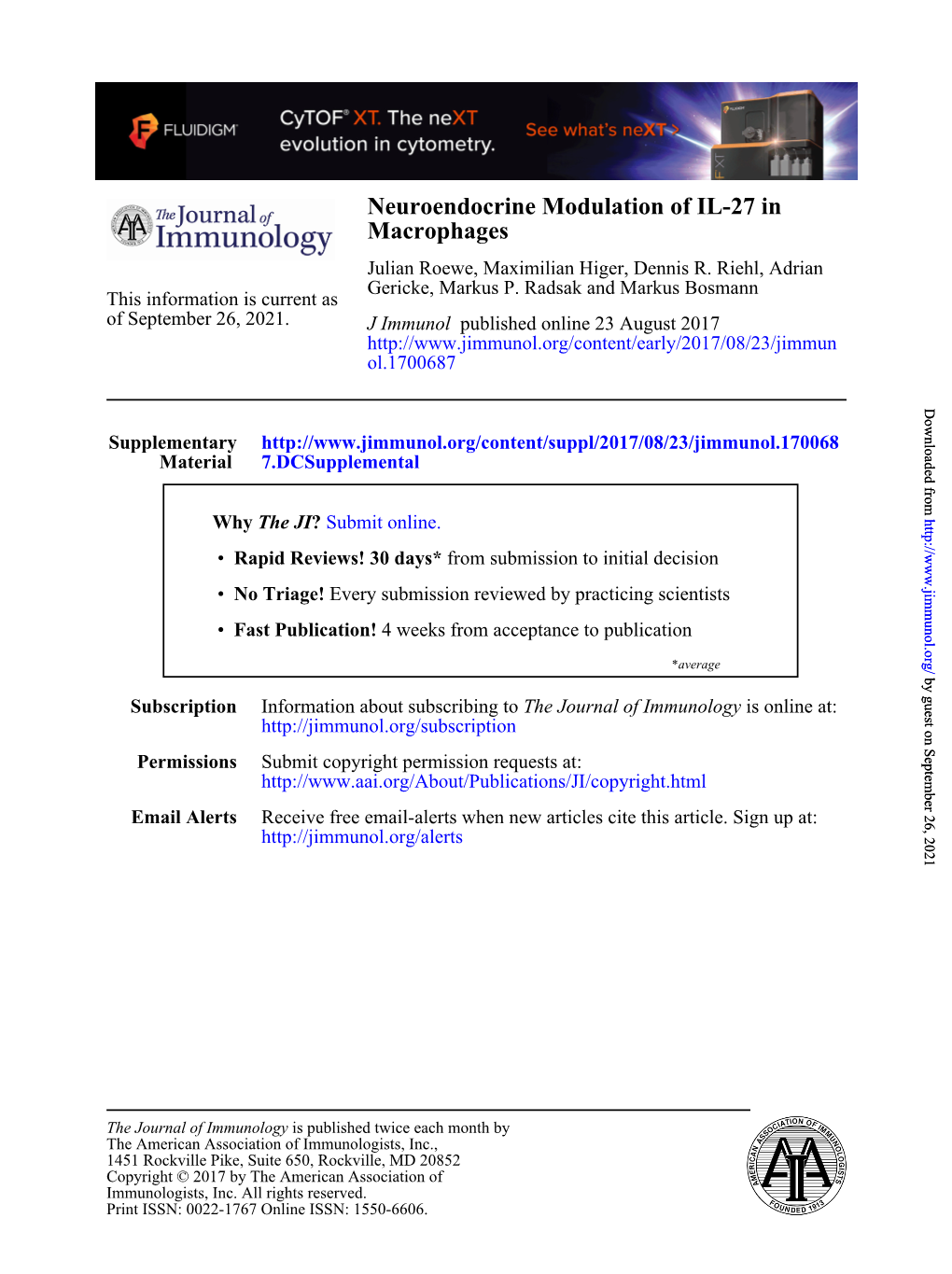 Neuroendocrine Modulation of IL-27 in Macrophages Julian Roewe, Maximilian Higer, Dennis R