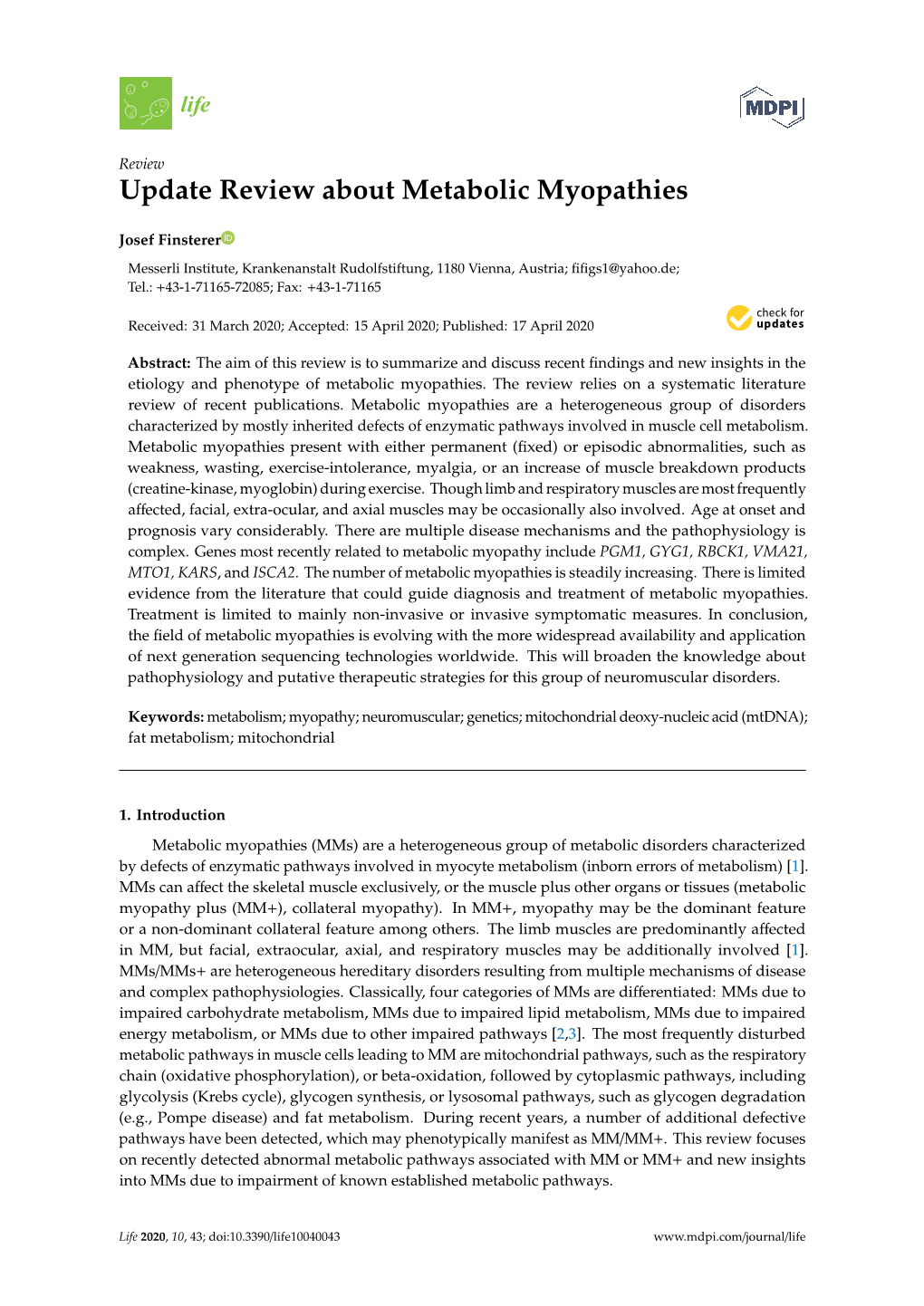 Update Review About Metabolic Myopathies