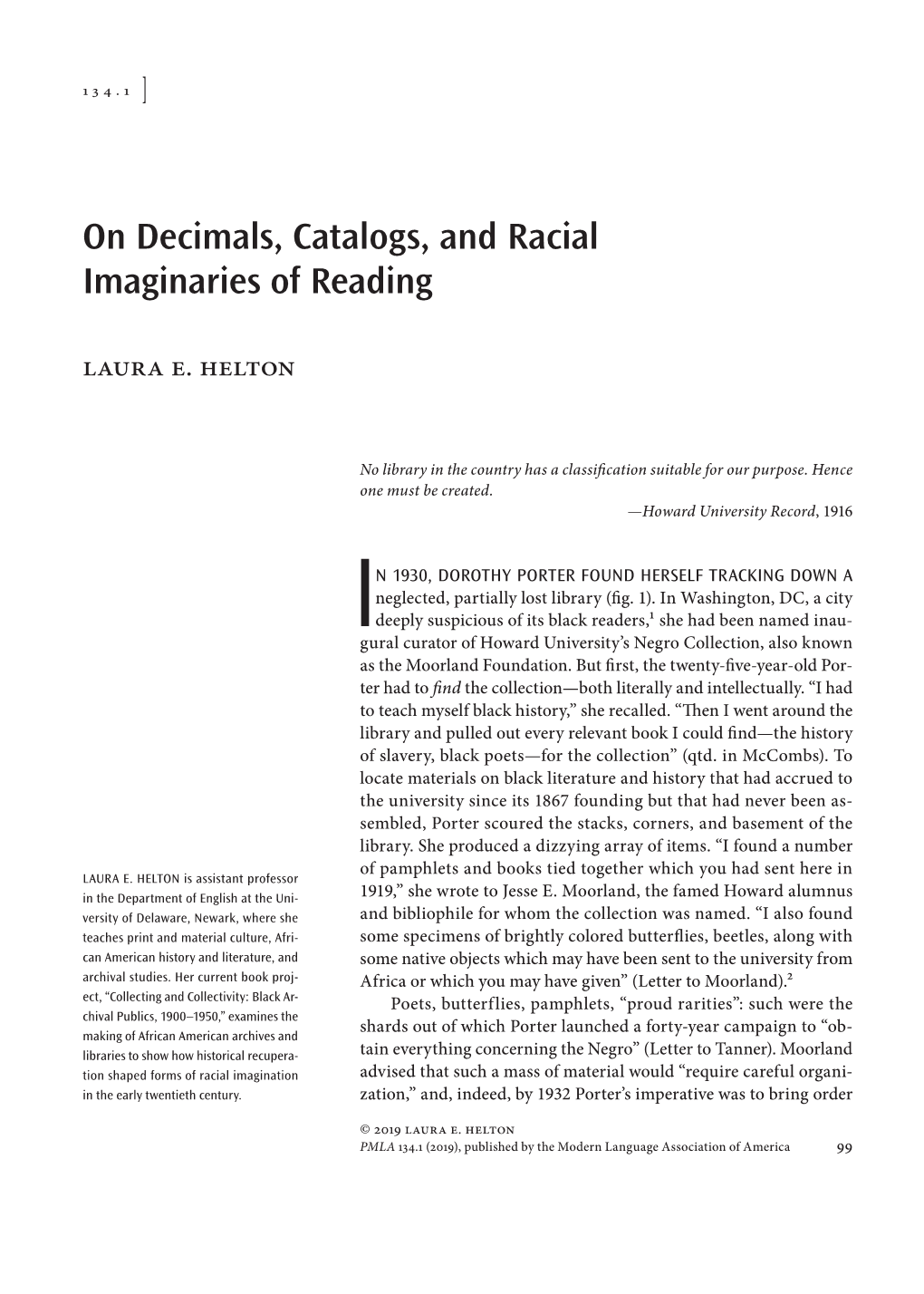 On Decimals, Catalogs, and Racial Imaginaries of Reading Laura E