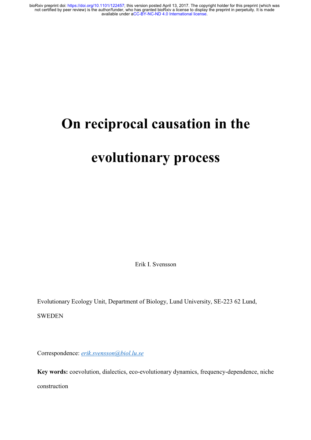 On Reciprocal Causation in the Evolutionary Process