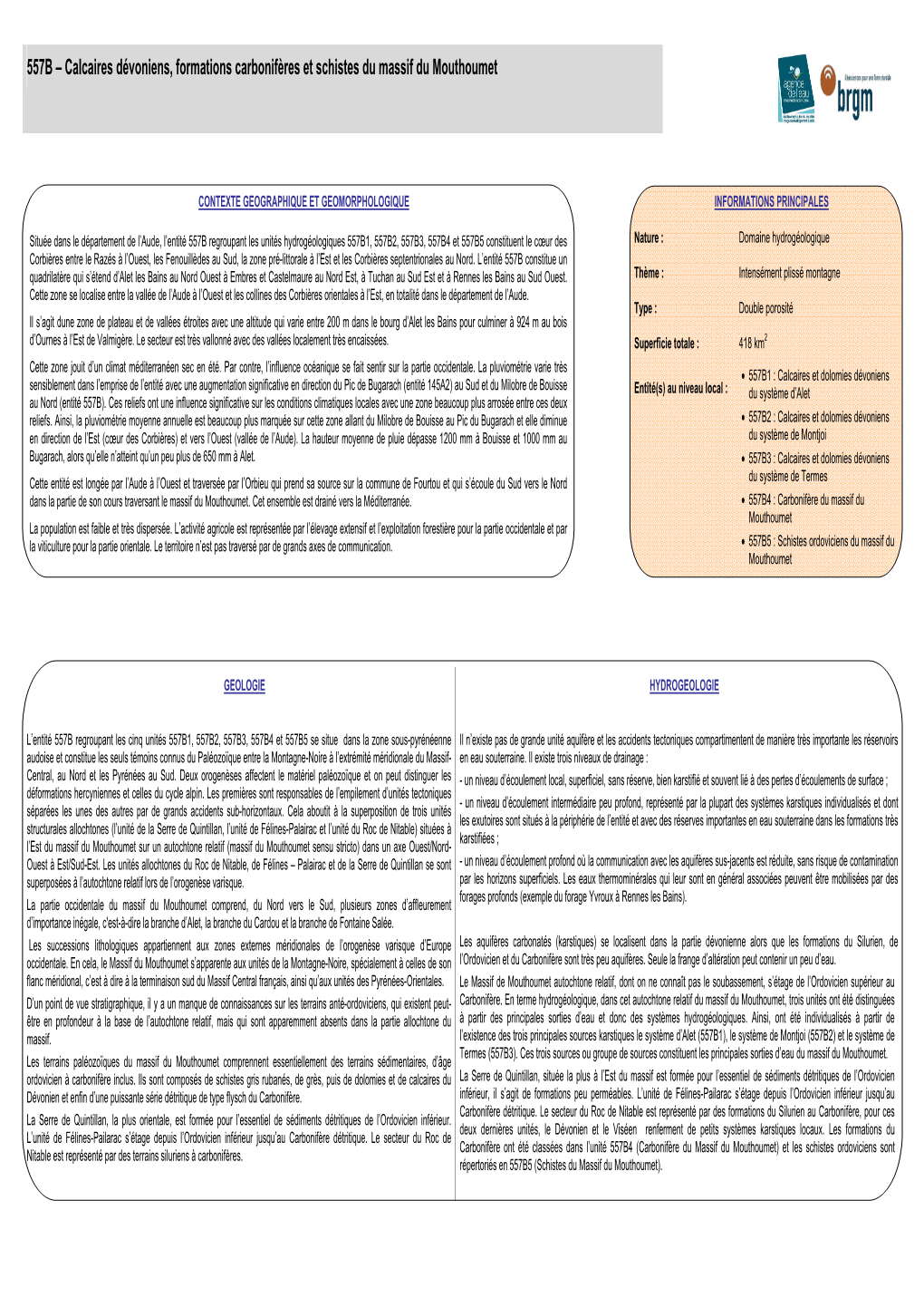 557B – Calcaires Dévoniens, Formations Carbonifères Et Schistes Du Massif Du Mouthoumet