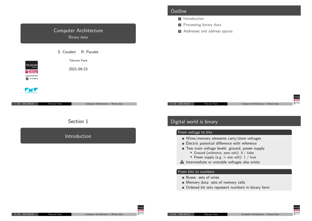 Computer Architecture 3 Addresses and Address Spaces Binary Data