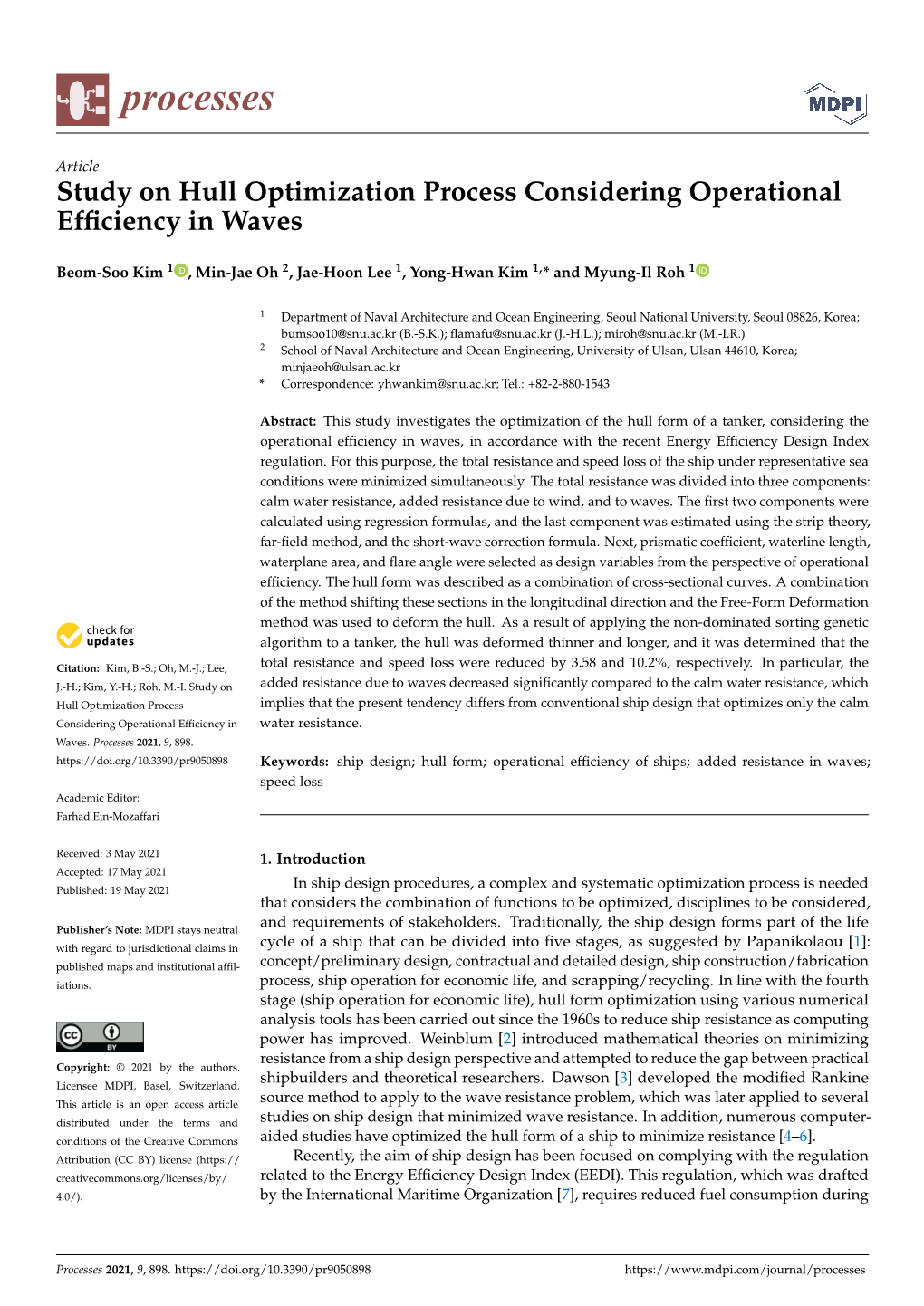 Study on Hull Optimization Process Considering Operational Efficiency