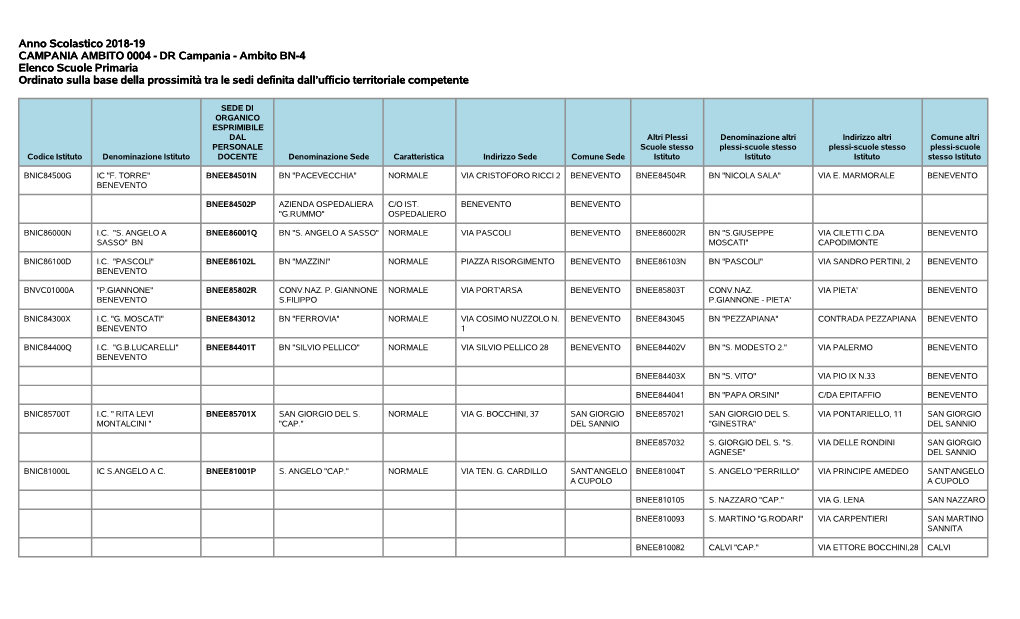 Anno Scolastico 2018-19 CAMPANIA AMBITO 0004