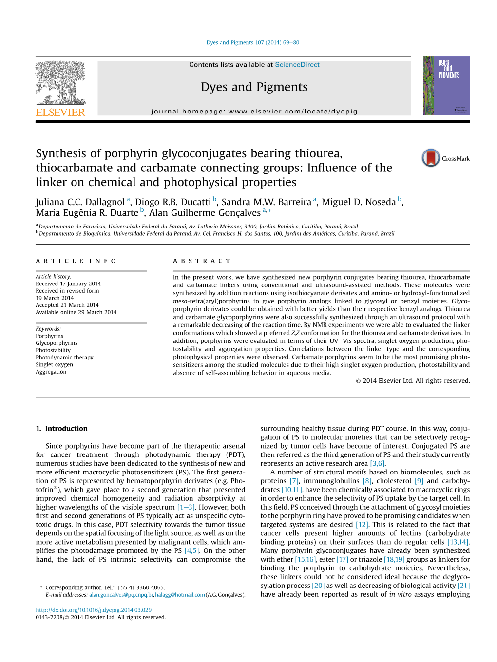 Synthesis of Porphyrin Glycoconjugates Bearing Thiourea