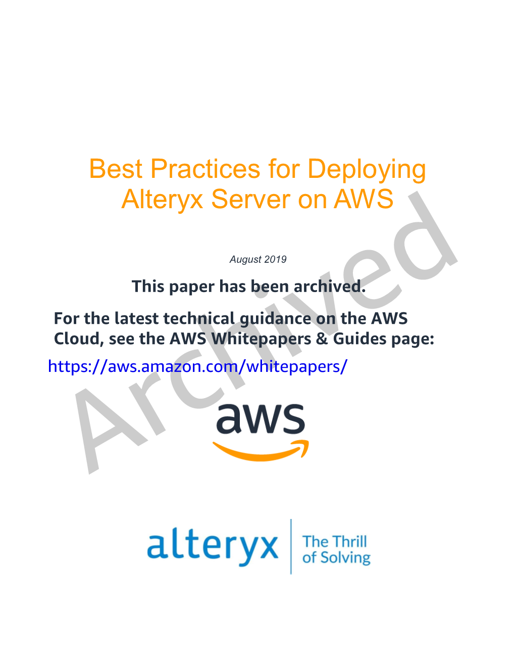 Best Practices for Deploying Alteryx Server on AWS