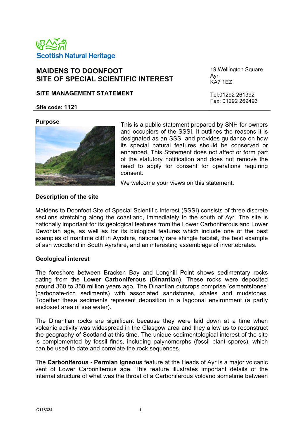 Maidens to Doonfoot Site of Special Scientific Interest (SSSI) Consists of Three Discrete Sections Stretching Along the Coastland, Immediately to the South of Ayr