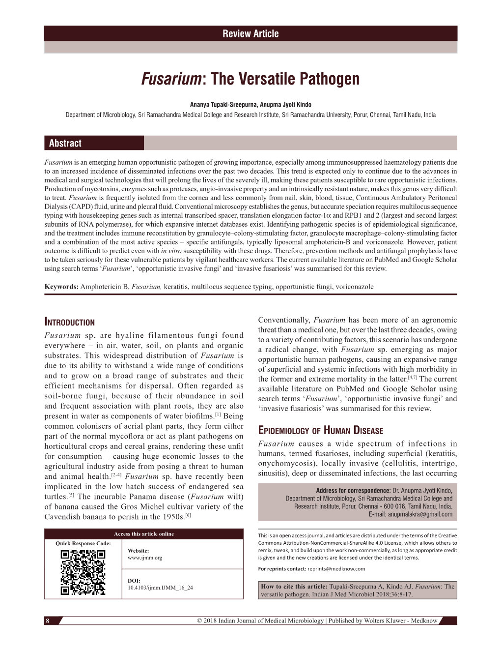 Fusarium: the Versatile Pathogen