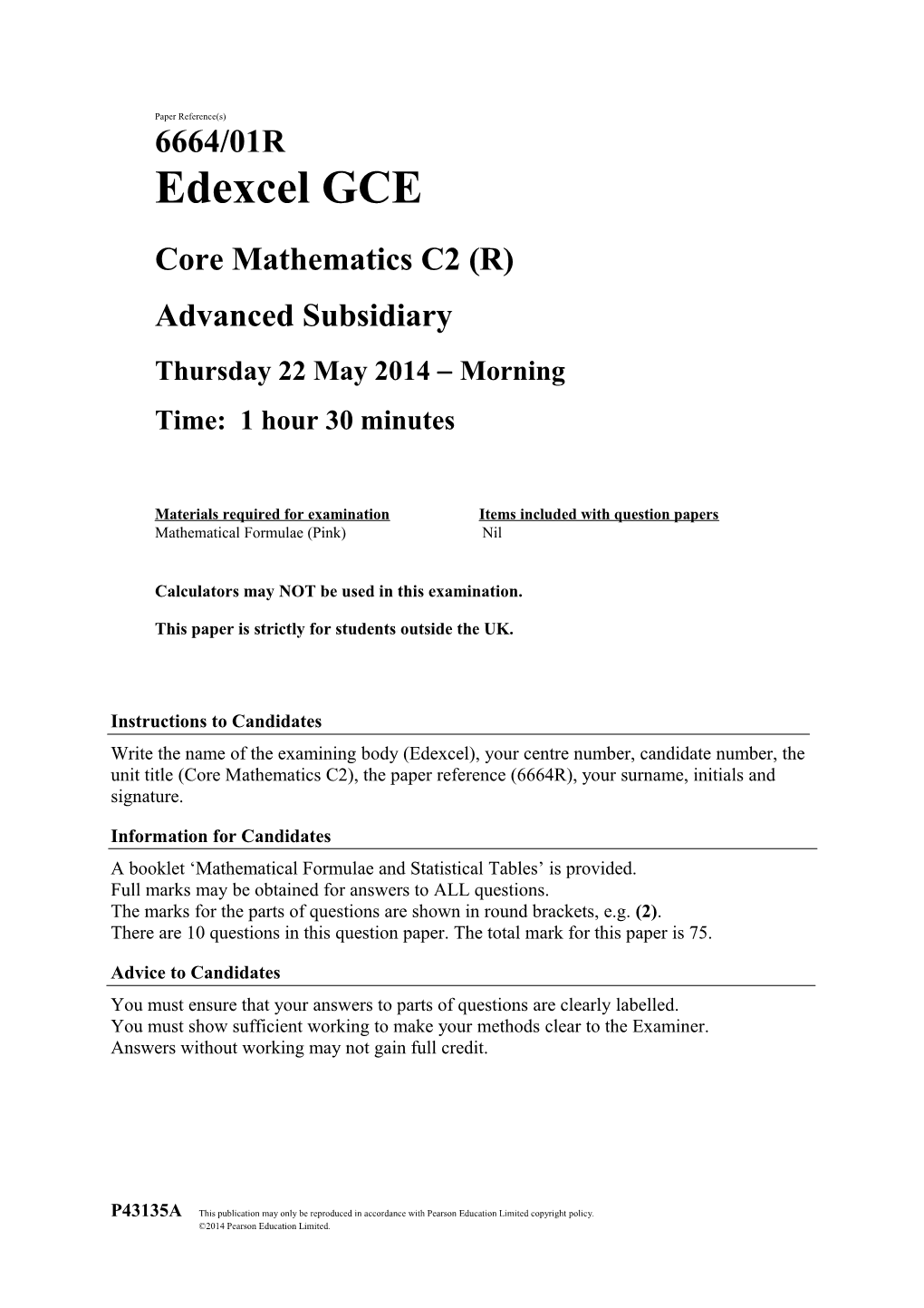 Core Mathematics C2 (R)