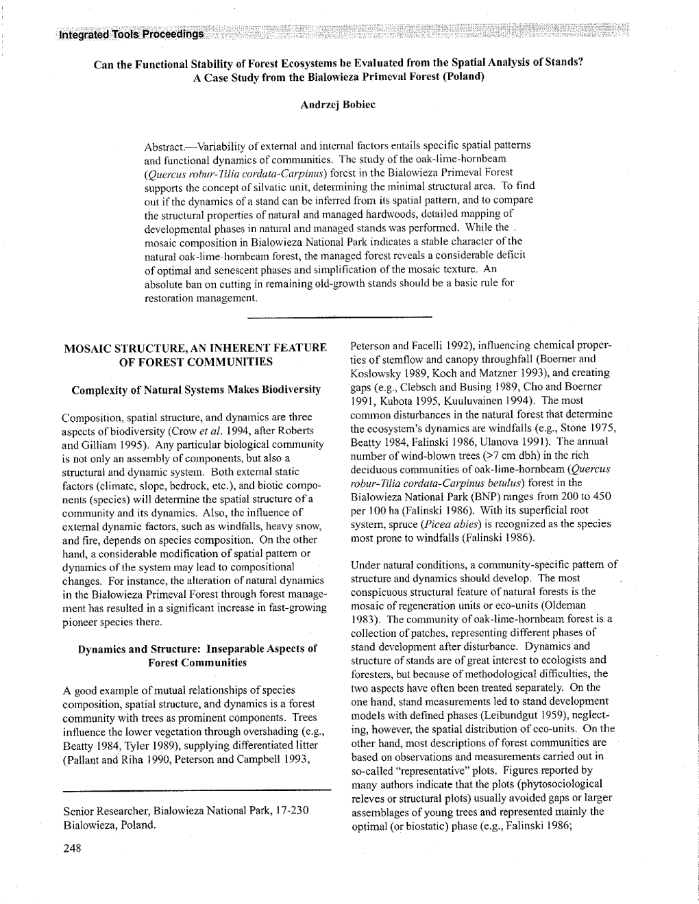 Can the Functional Stability of Forest Ecosystems Be Evaluated from the Spatial Analysis of Stands? a Case Study from the Bialowieza Primeval Forest (Poland)