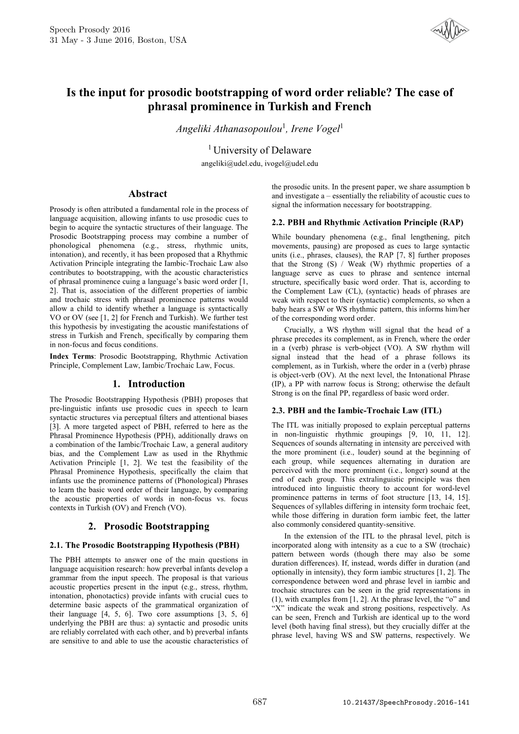 Is the Input for Prosodic Bootstrapping of Word Order Reliable? the Case of Phrasal Prominence in Turkish and French