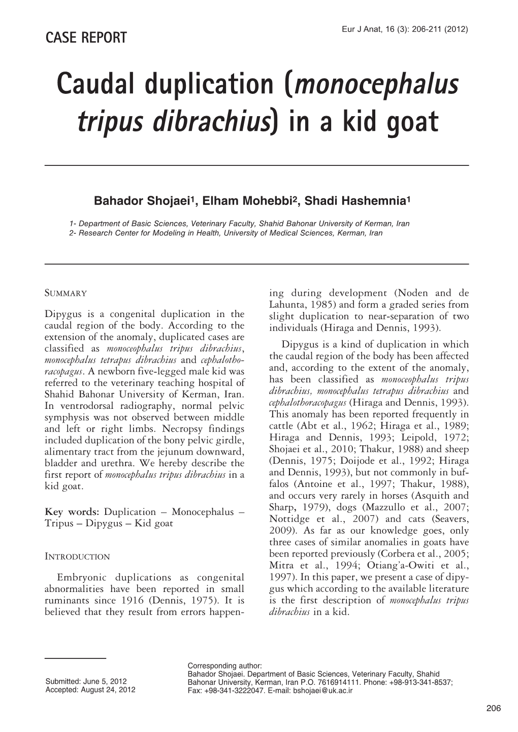 Caudal Duplication (Monocephalus Tripus Dibrachius) in a Kid Goat