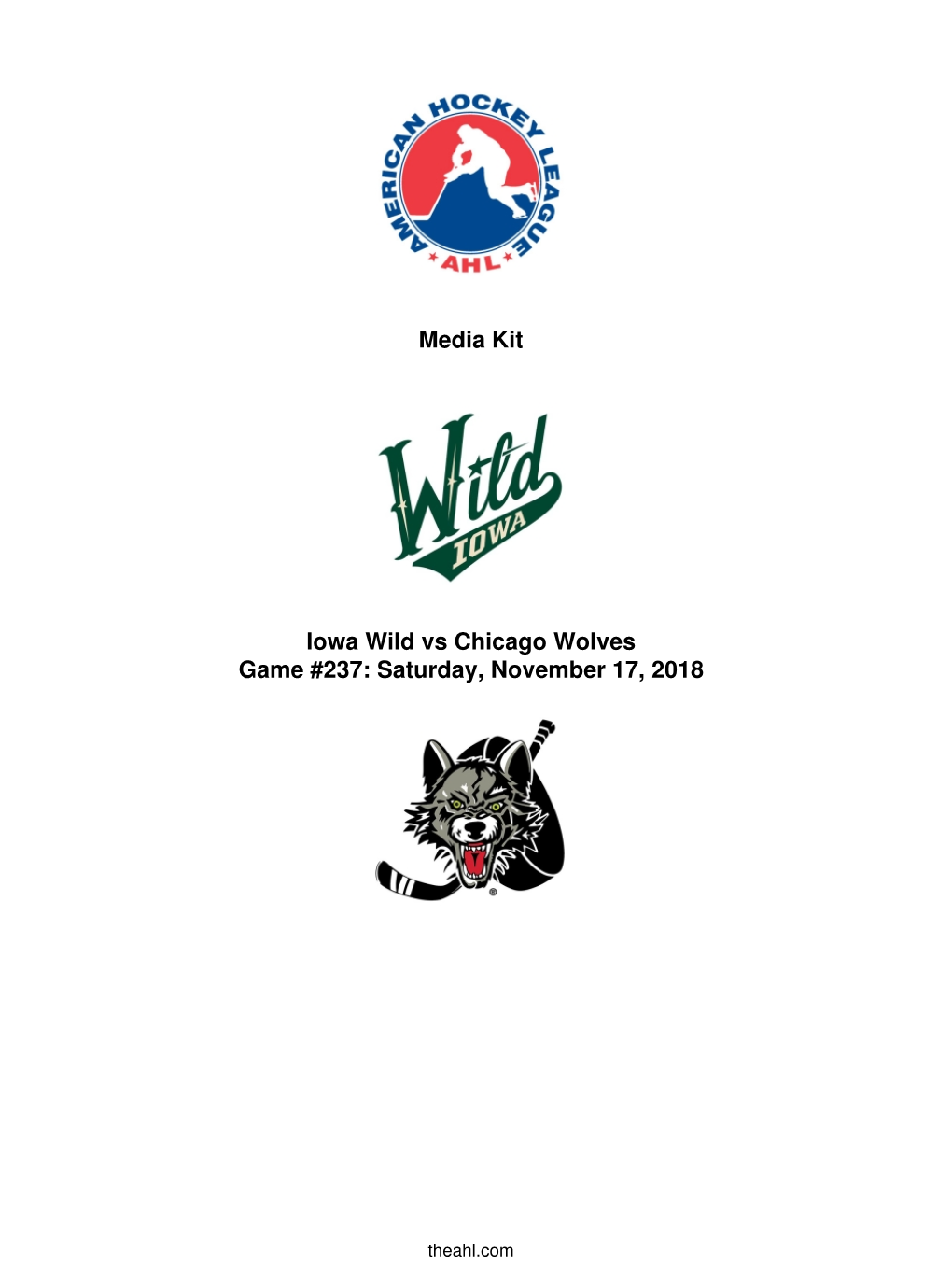 Media Kit Iowa Wild Vs Chicago Wolves Game #237: Saturday