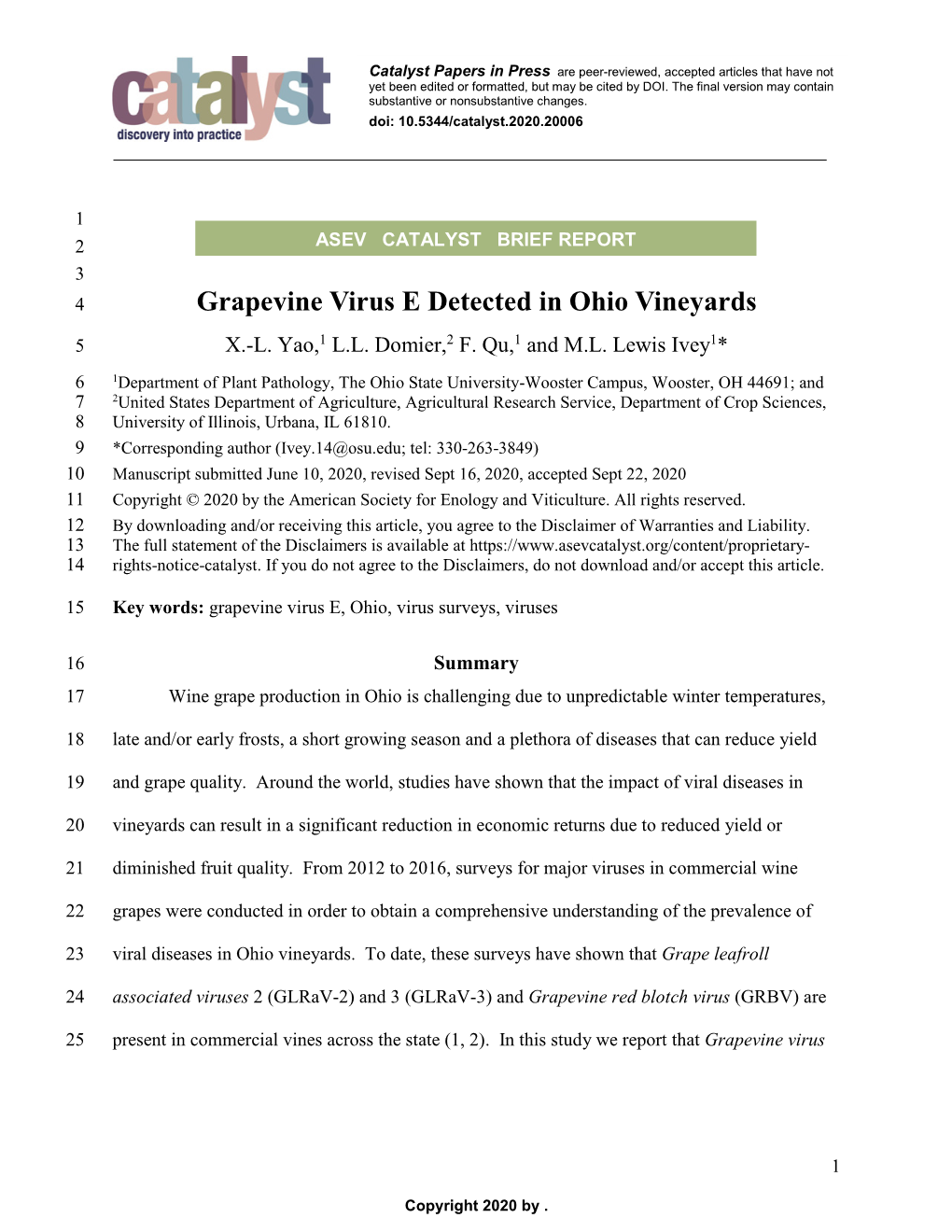 Grapevine Virus E Detected in Ohio Vineyards 5 X.-L