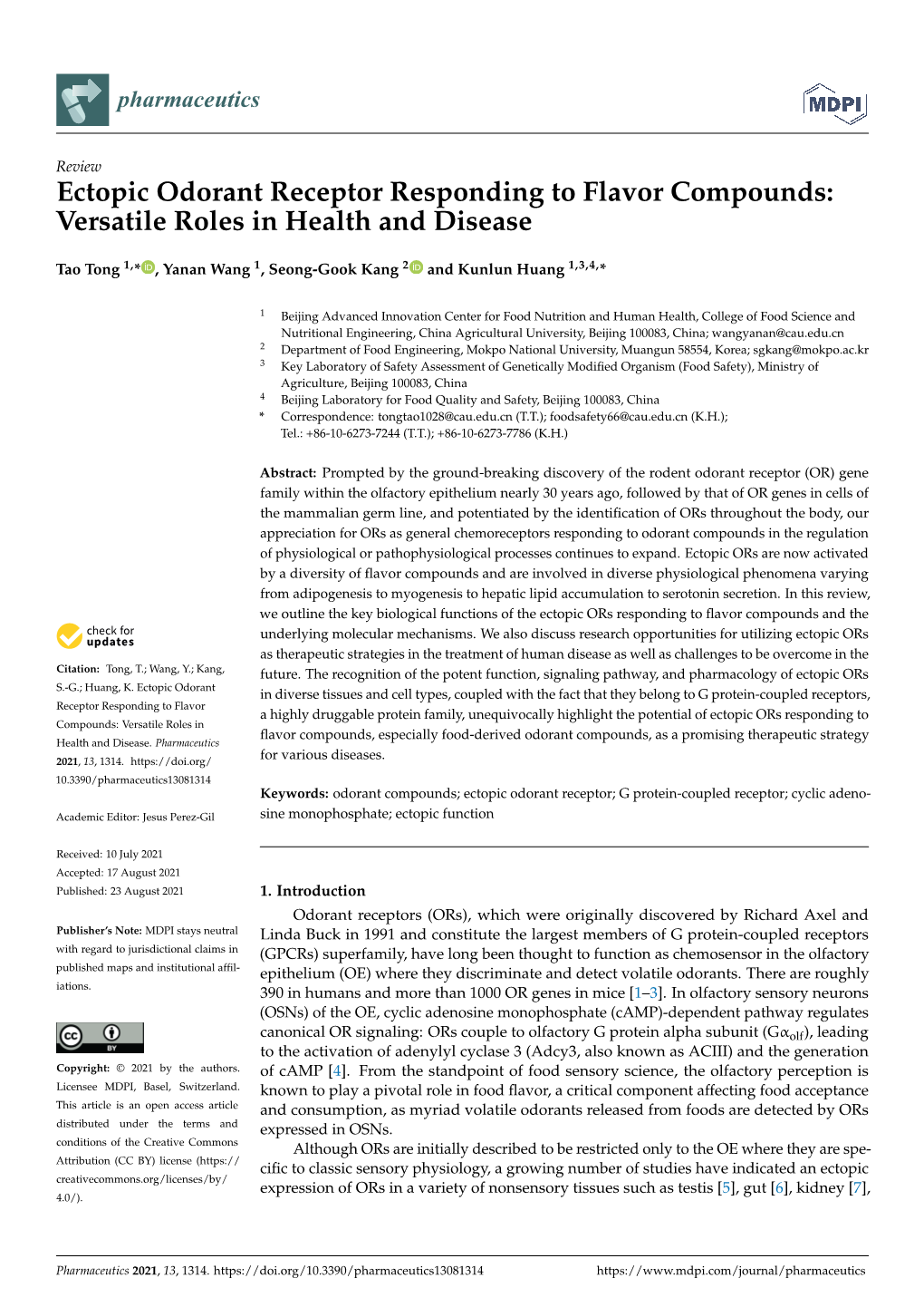 Ectopic Odorant Receptor Responding to Flavor Compounds: Versatile Roles in Health and Disease