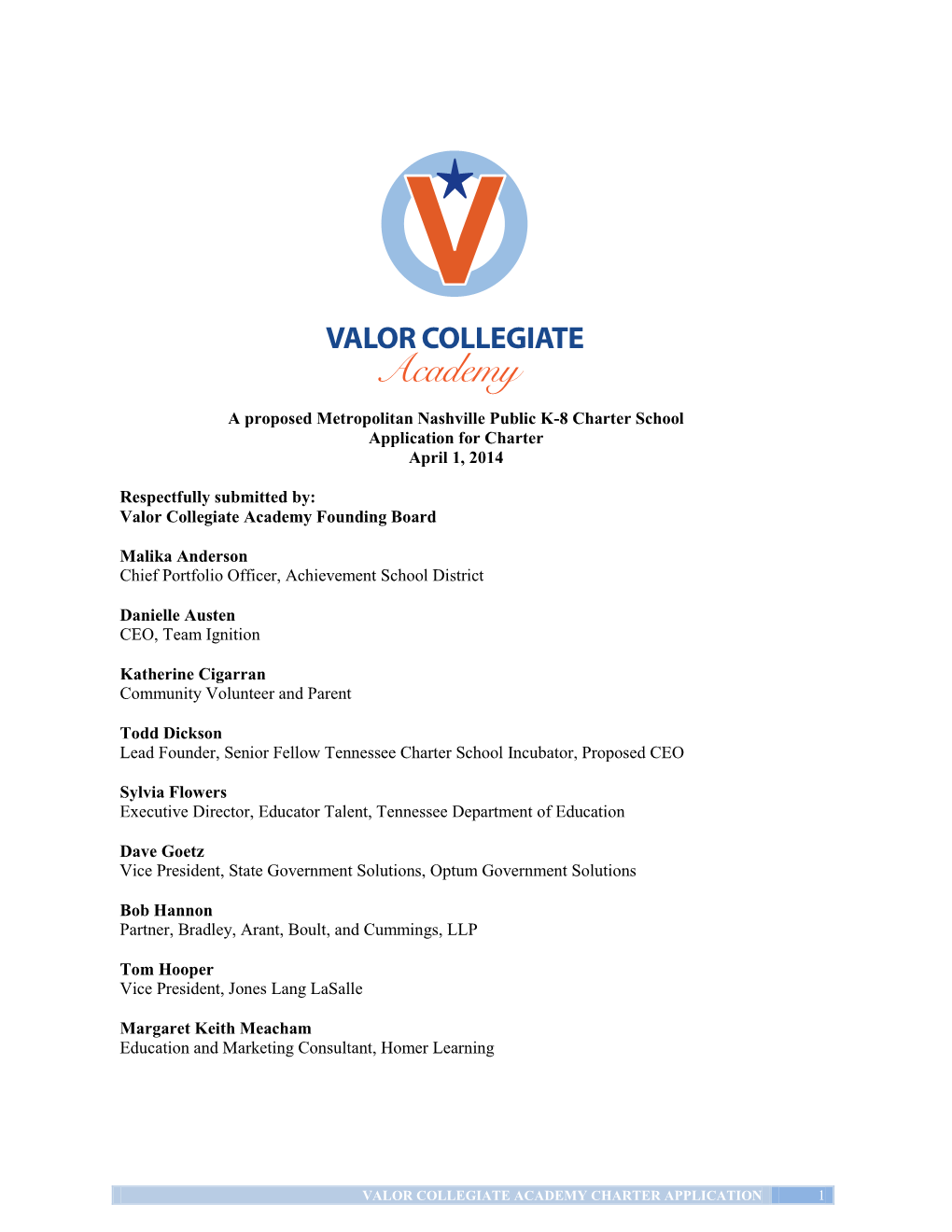 Valor Voyager Academy Charter Application