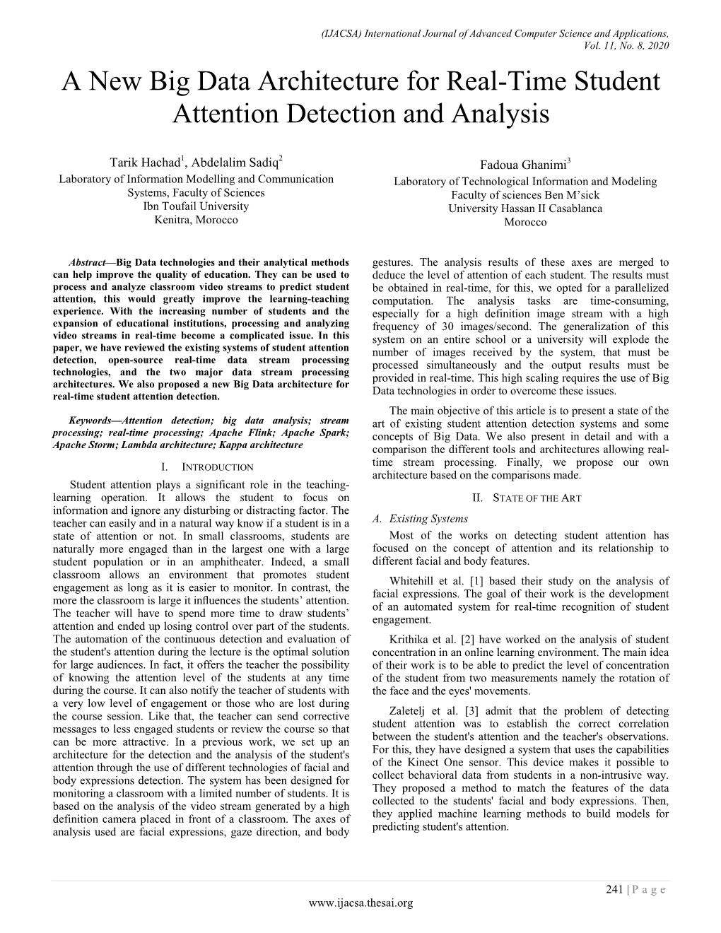 A New Big Data Architecture for Real-Time Student Attention Detection and Analysis