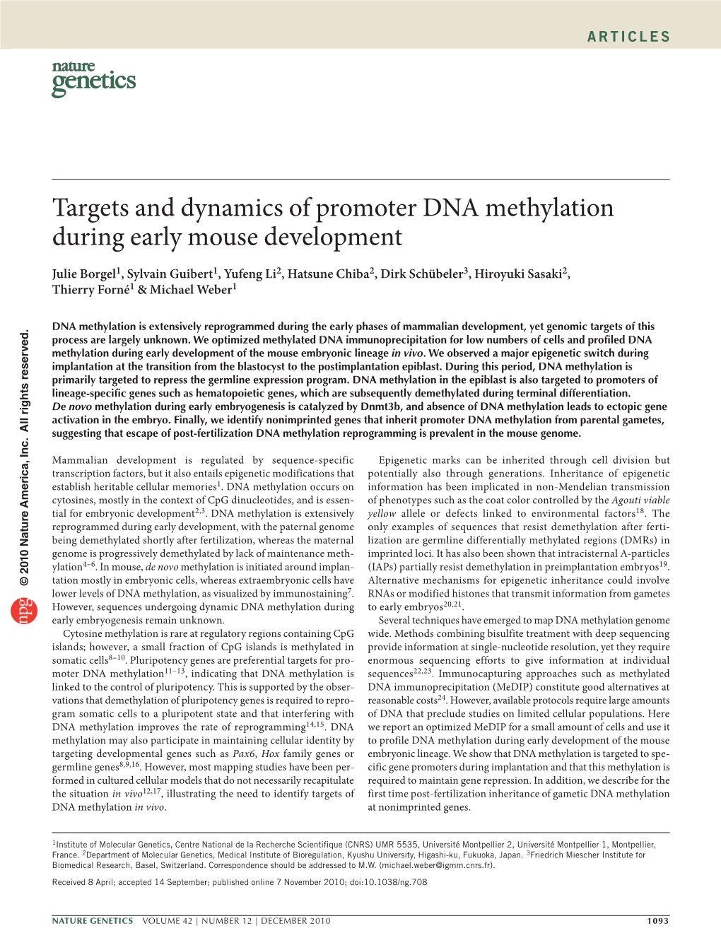 Targets and Dynamics of Promoter DNA Methylation During Early