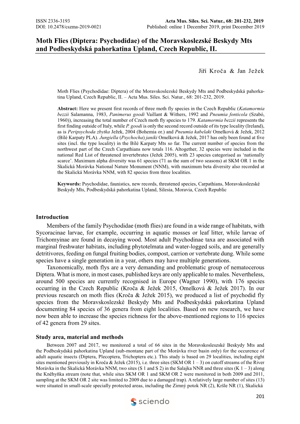 Moth Flies (Diptera: Psychodidae) of the Moravskoslezské Beskydy Mts and Podbeskydská Pahorkatina Upland, Czech Republic, II