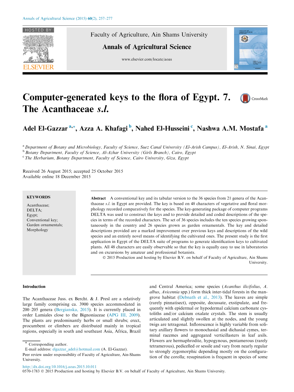 Computer-Generated Keys to the Flora of Egypt. 7. the Acanthaceae S.L