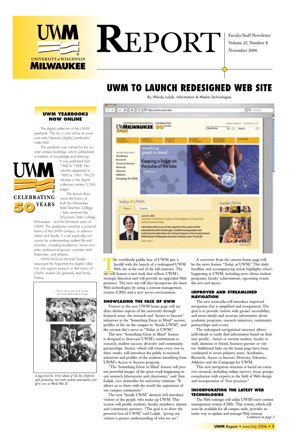 UWM to Launch Redesigned Web Site by Wendy Luljak, Information & Media Technologies