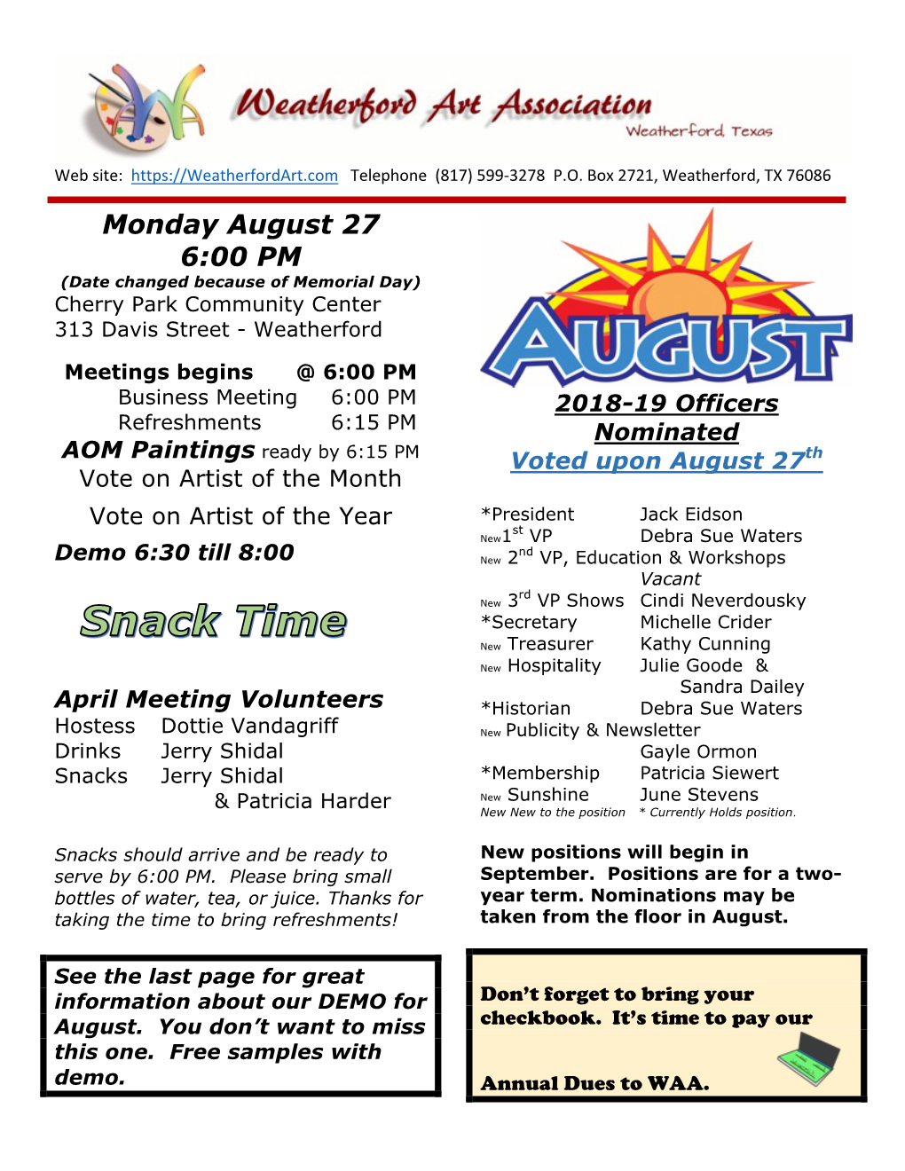 2018-08-15 August WAA Newsletter