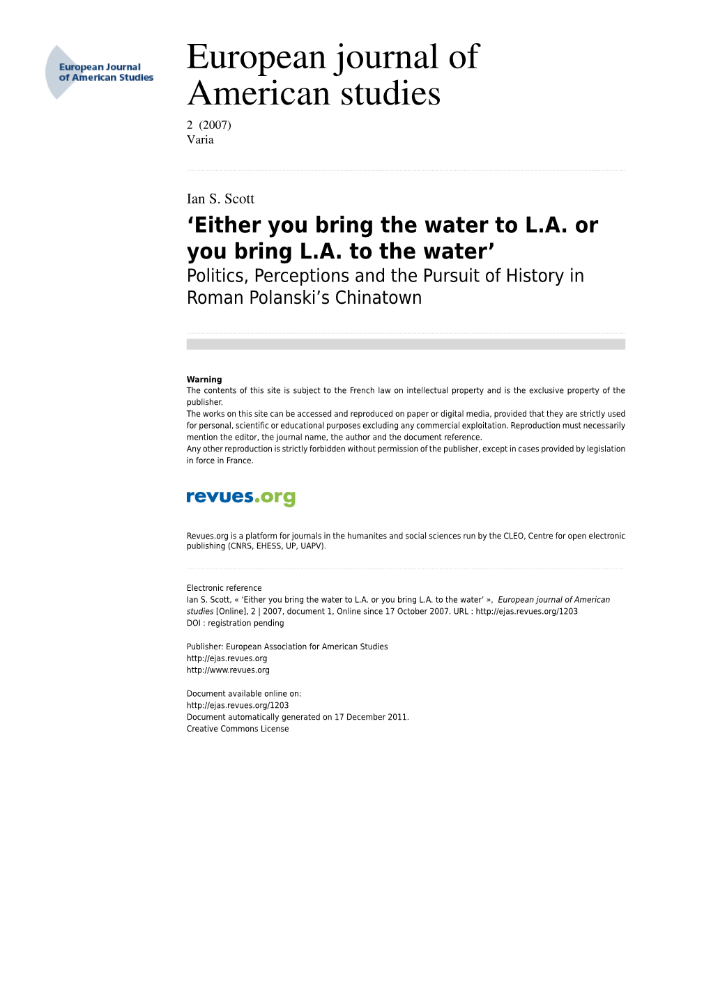 'Either You Bring the Water to L.A. Or You Bring L.A. To